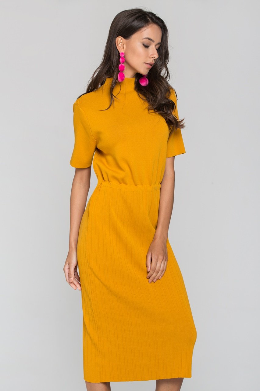Mustard Ribbed Skirt Drop Shoulder - ownthelooks-Development