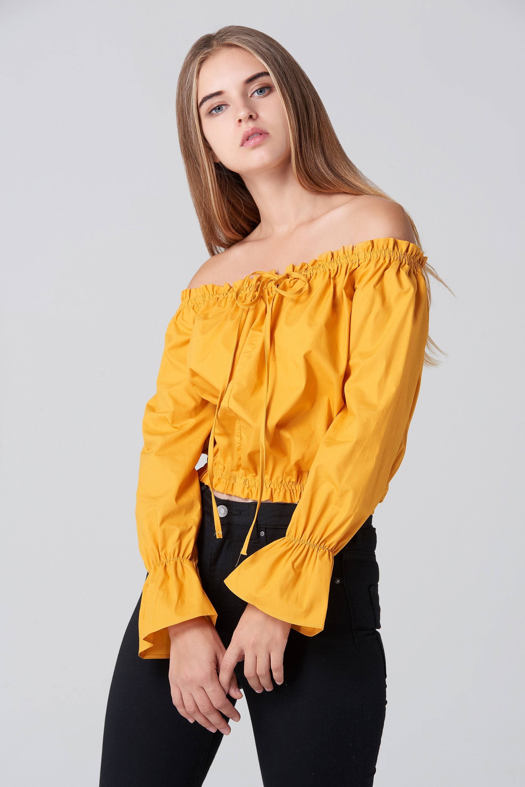 Mustard Sabrina Top - ownthelooks-Development