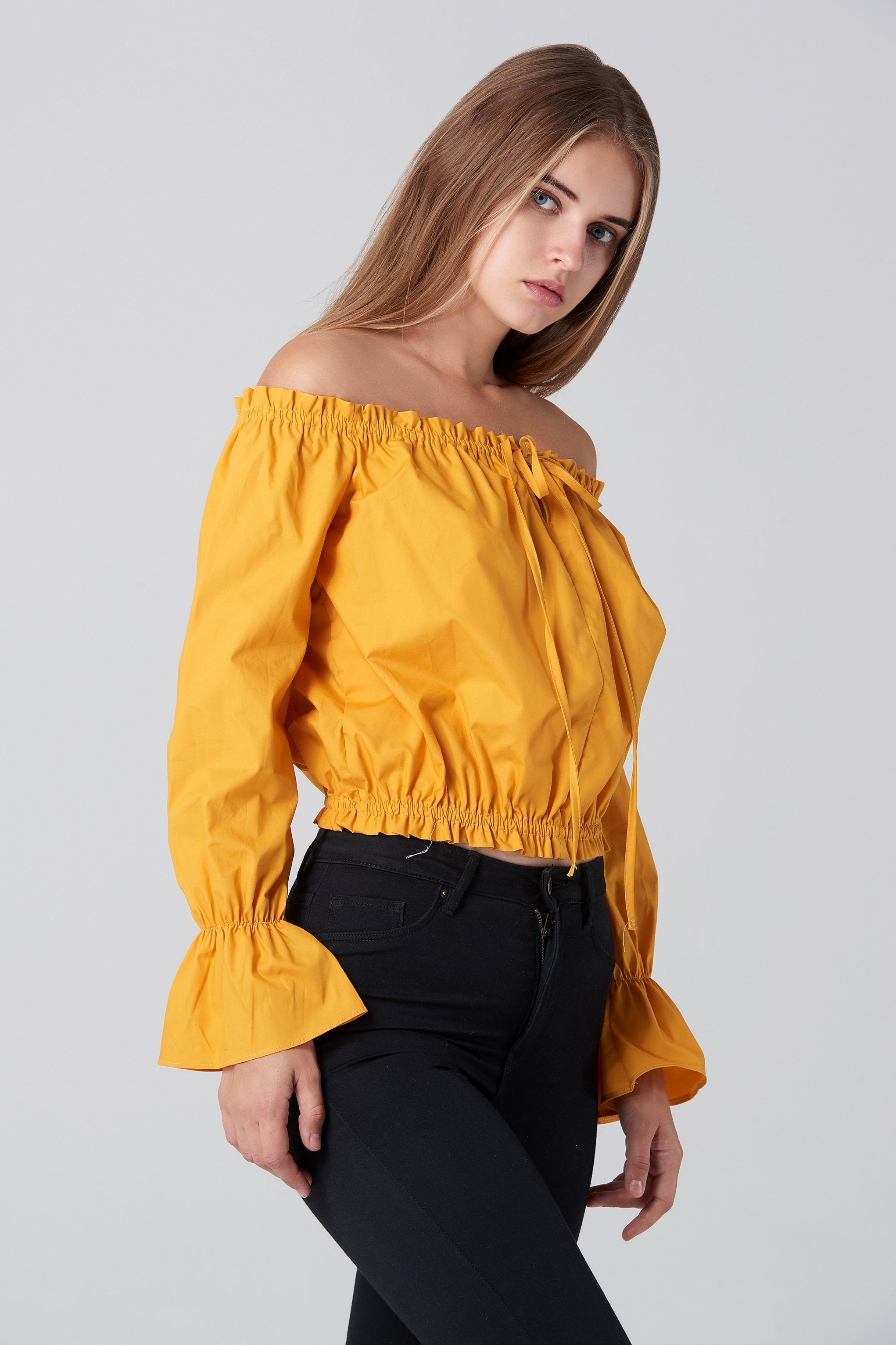 Mustard Sabrina Top - ownthelooks-Development