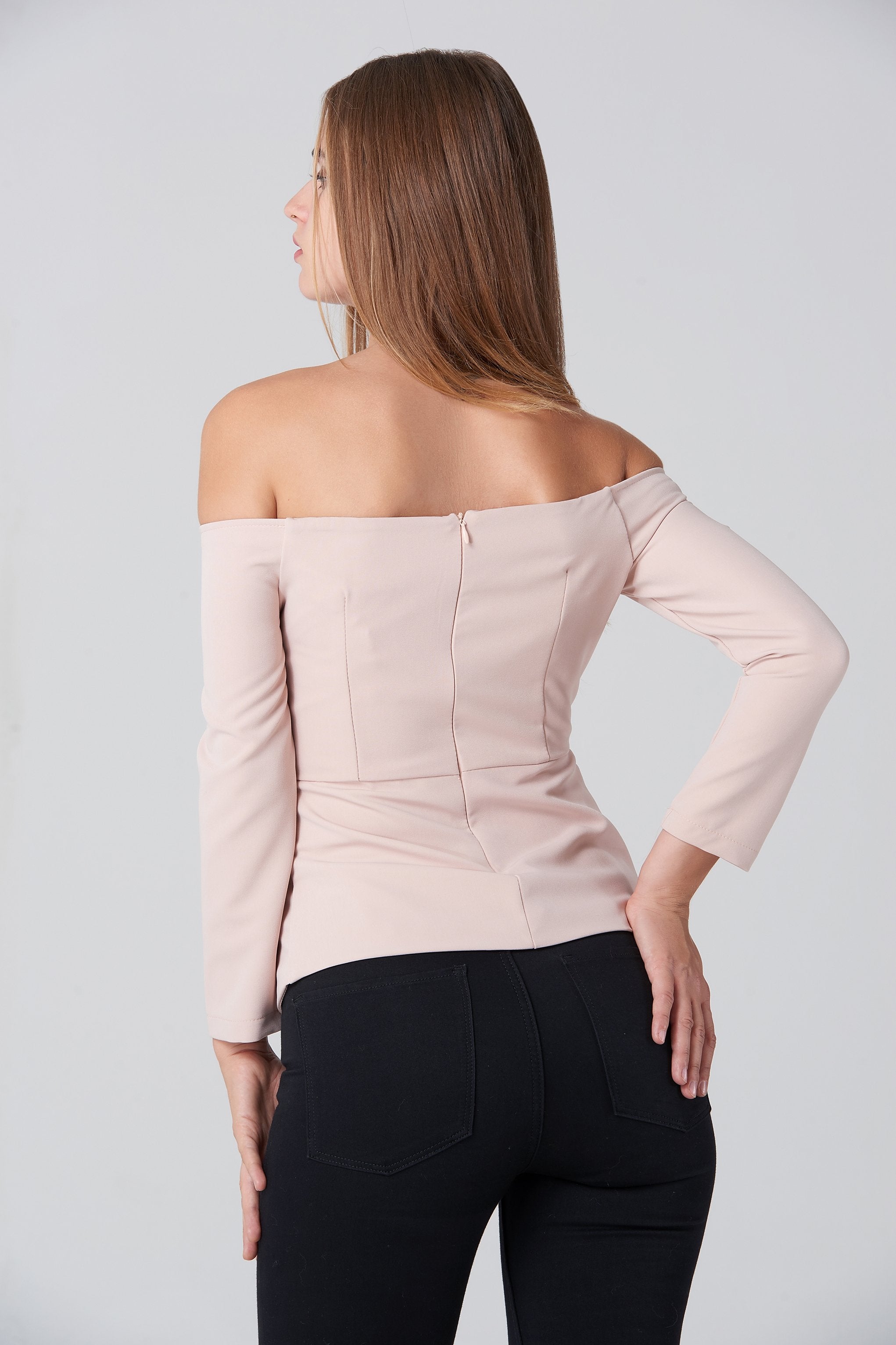 Nude Off Shoulder Flare Hem Top - ownthelooks-Development
