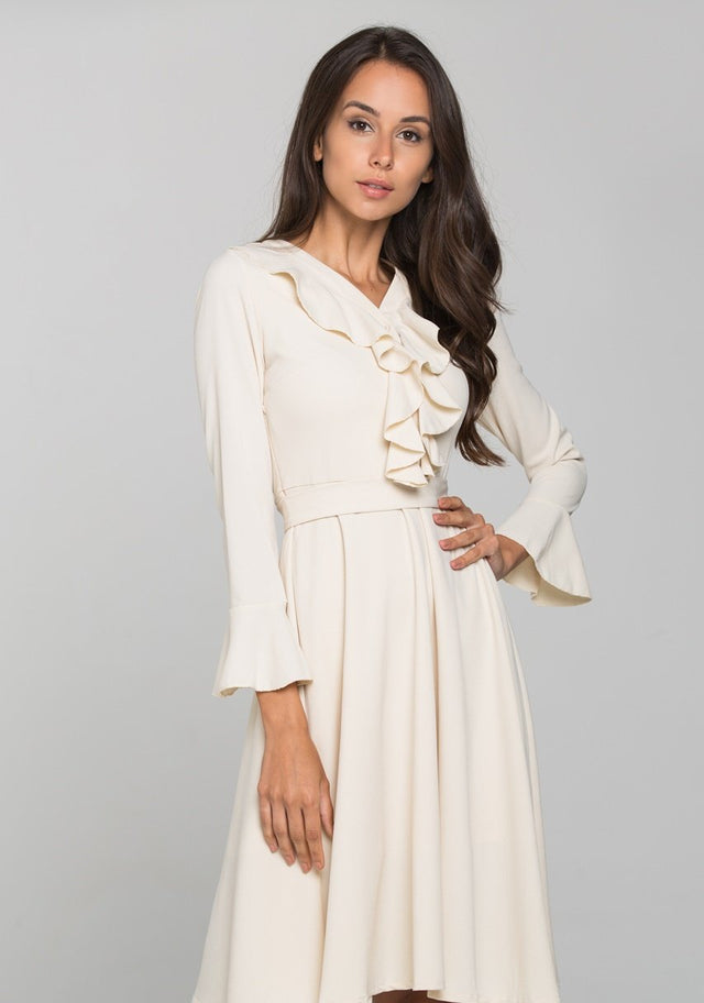 Nude Ruffled Gabot Midi Dress - ownthelooks-Development