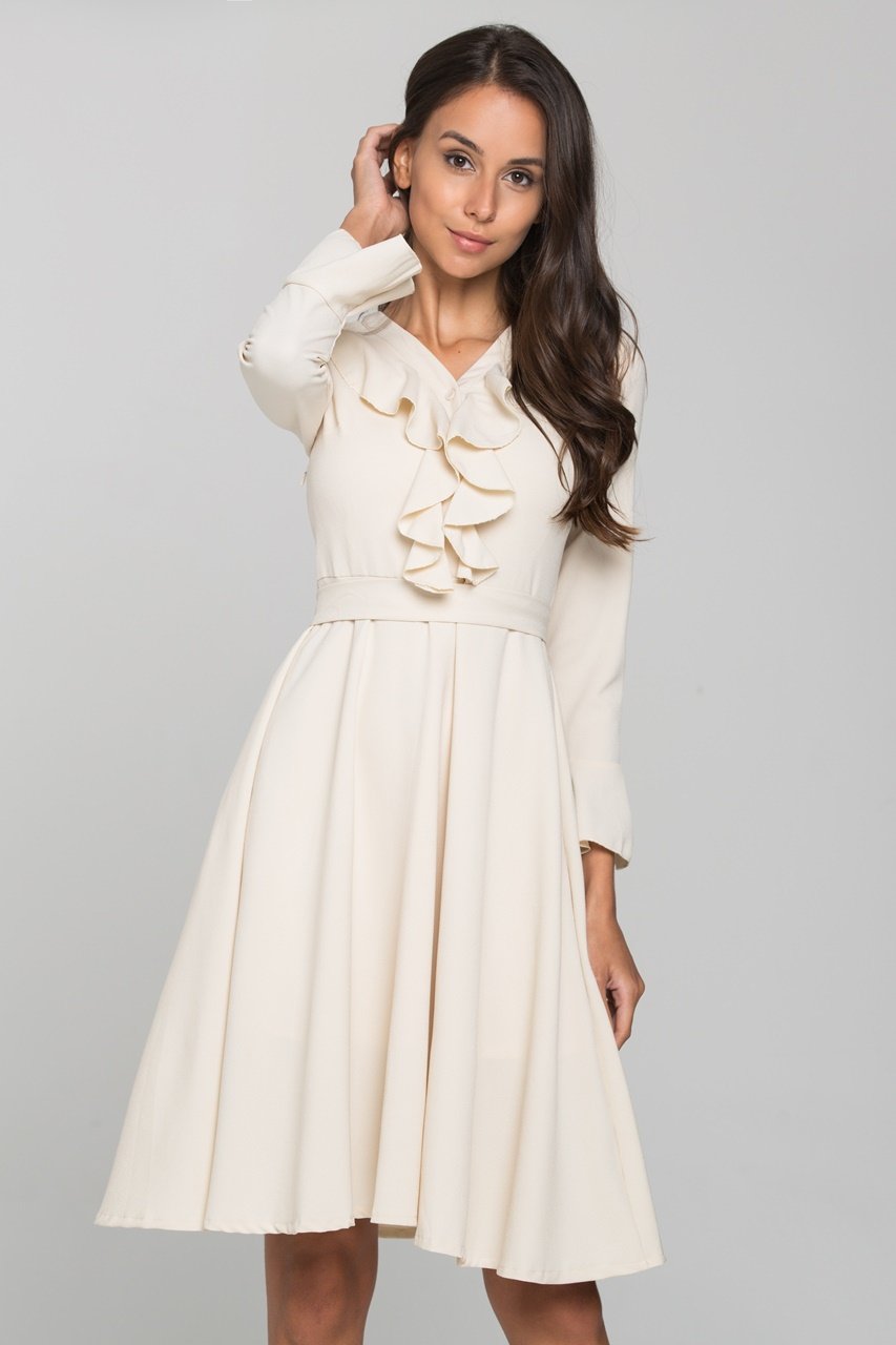 Nude Ruffled Gabot Midi Dress - ownthelooks-Development