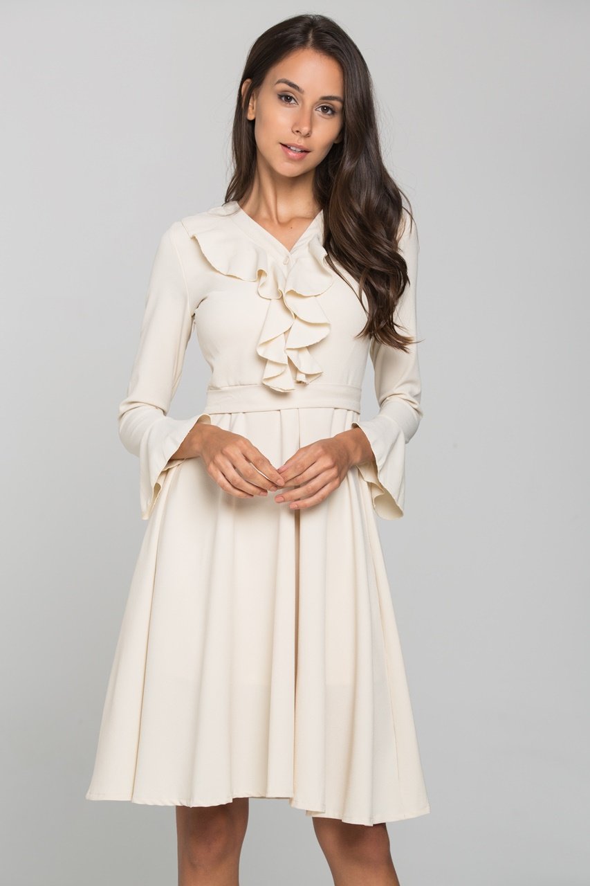 Nude Ruffled Gabot Midi Dress - ownthelooks-Development