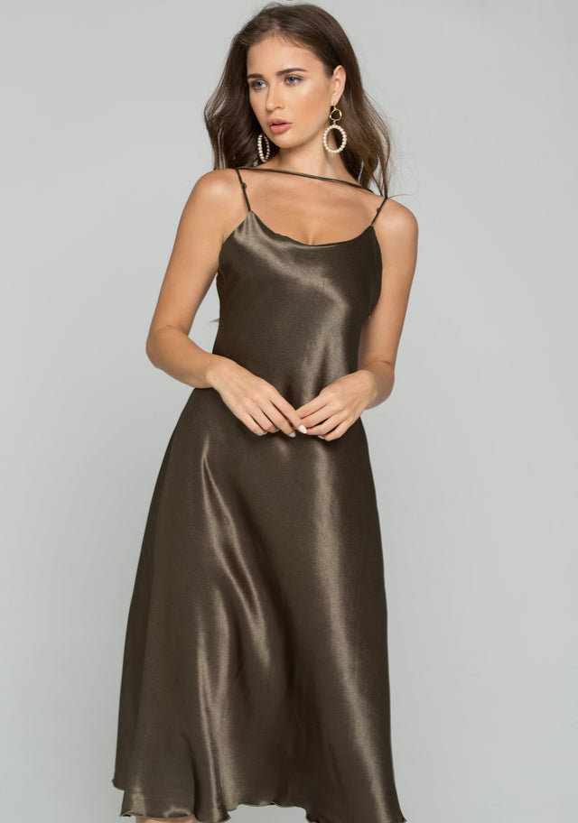 Olive Green Cami Dress with Mesh Top - ownthelooks-Development