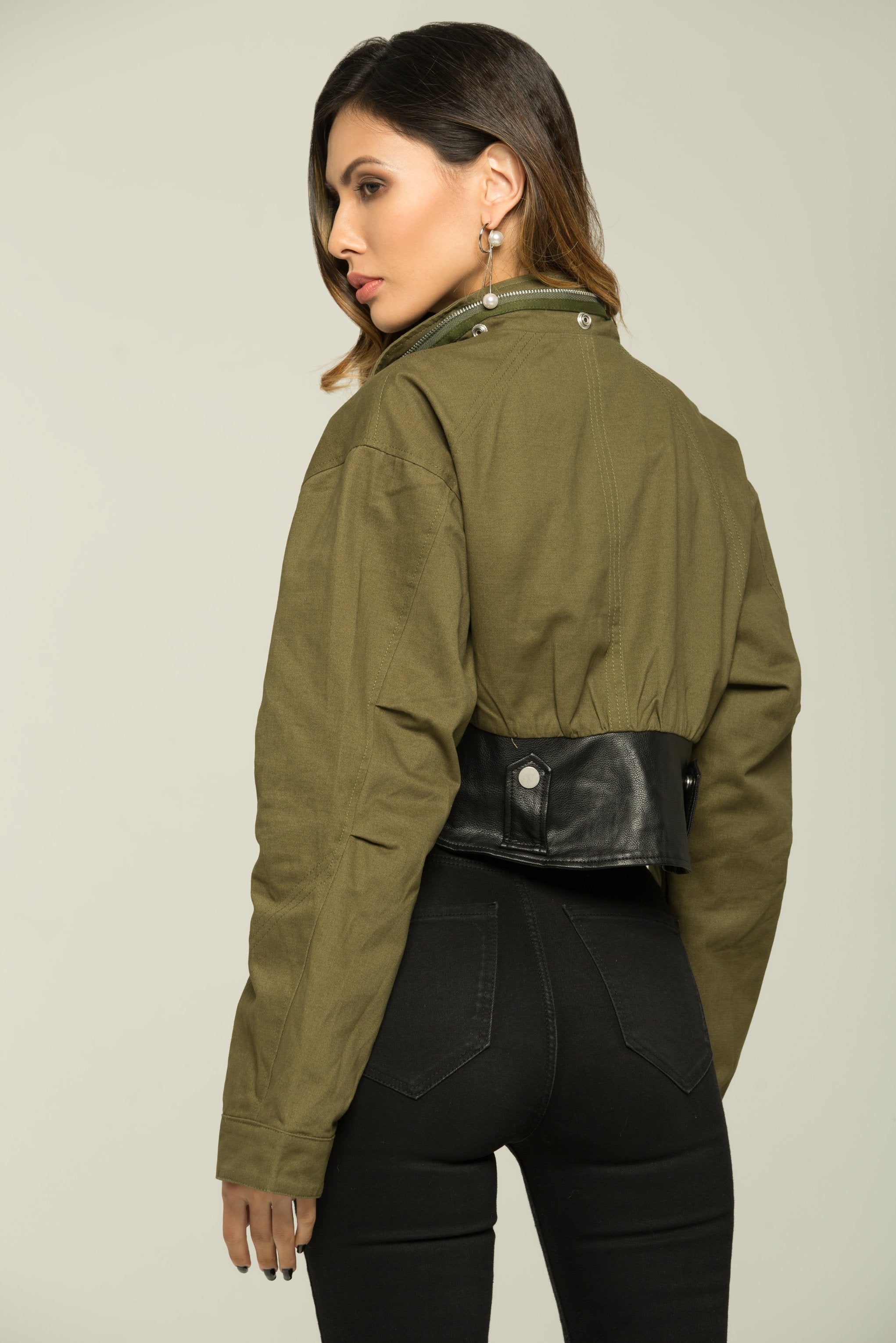 Olive Green and Black Full Sleeves Zip Up Jacket - ownthelooks-Development