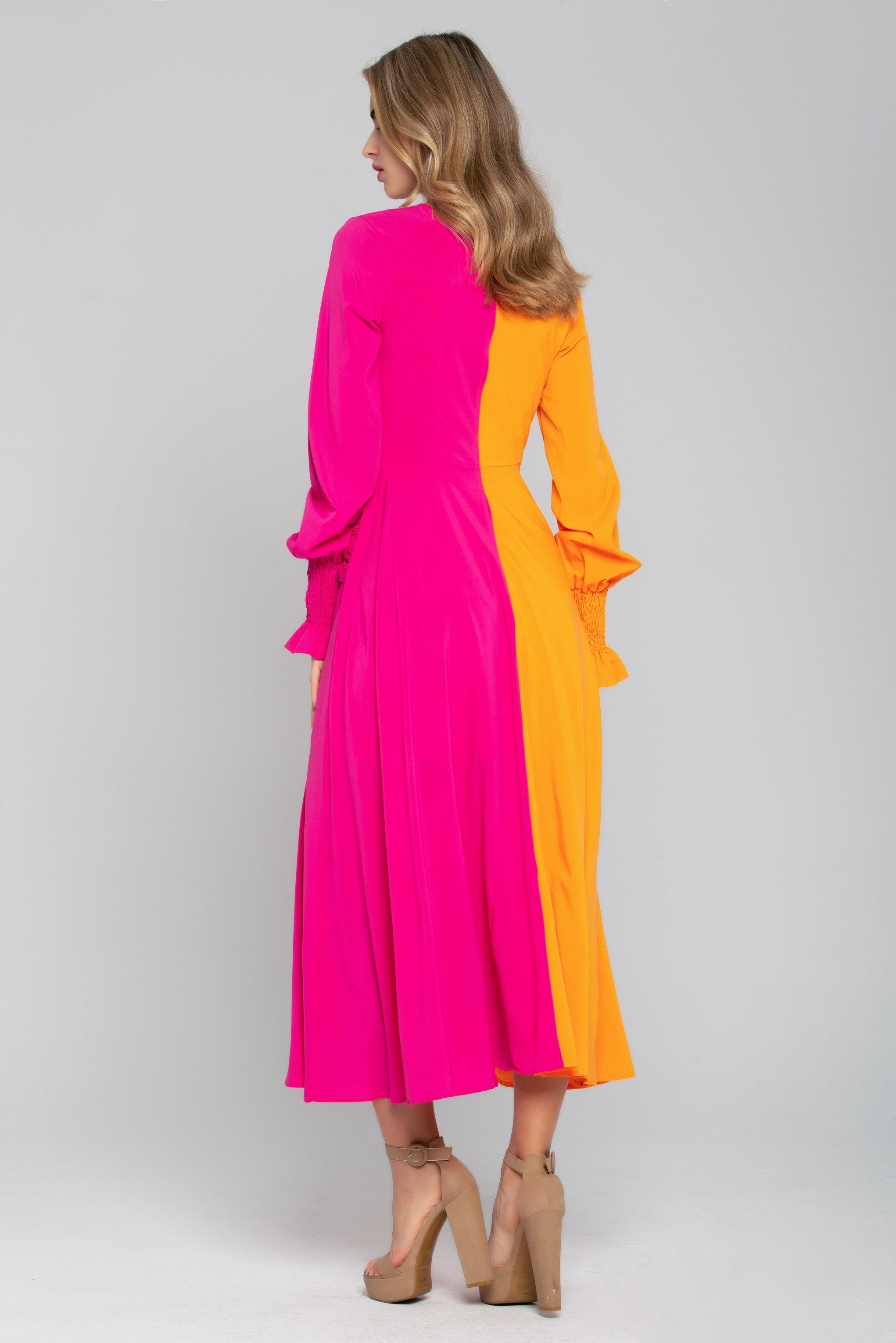 Orange and Pink Cinched Maxi Dress - ownthelooks-Development