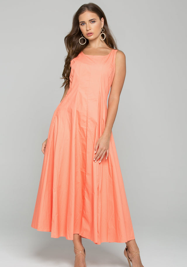 Peach Cotton Square Neckline A-Line Maxi Dress - ownthelooks-Development