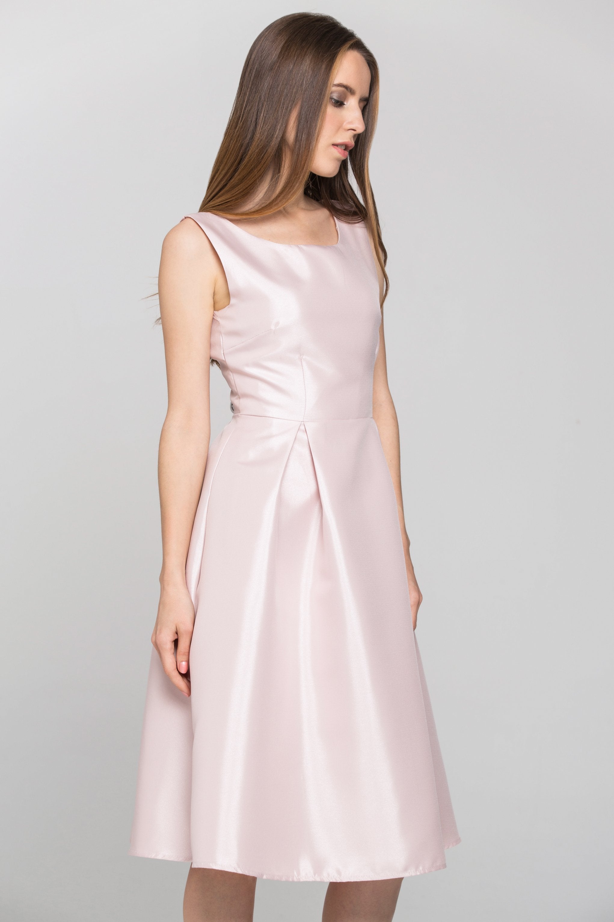 Peach Silk Sleeves Midi Dress - ownthelooks-Development