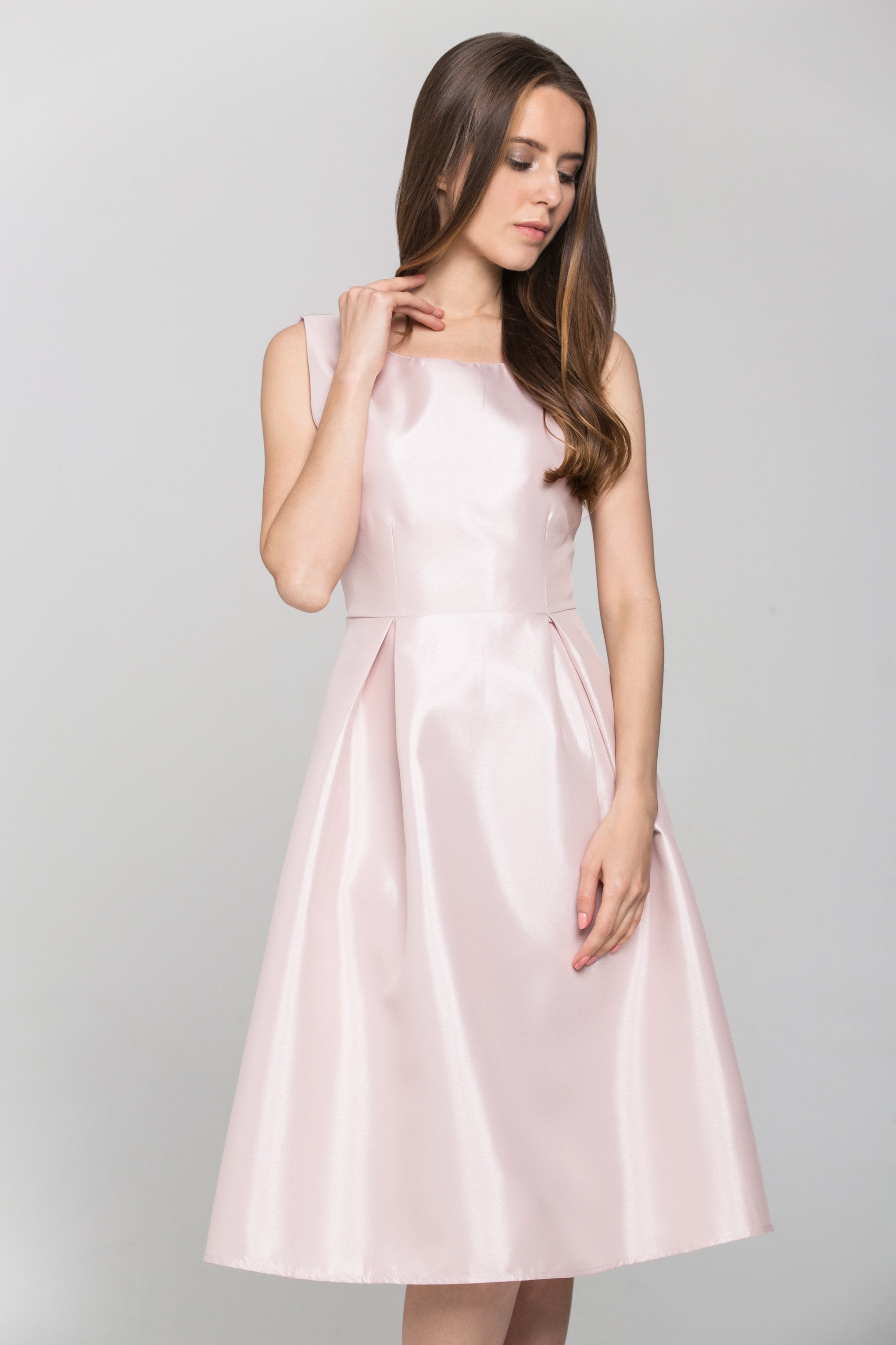 Peach Silk Sleeves Midi Dress - ownthelooks-Development