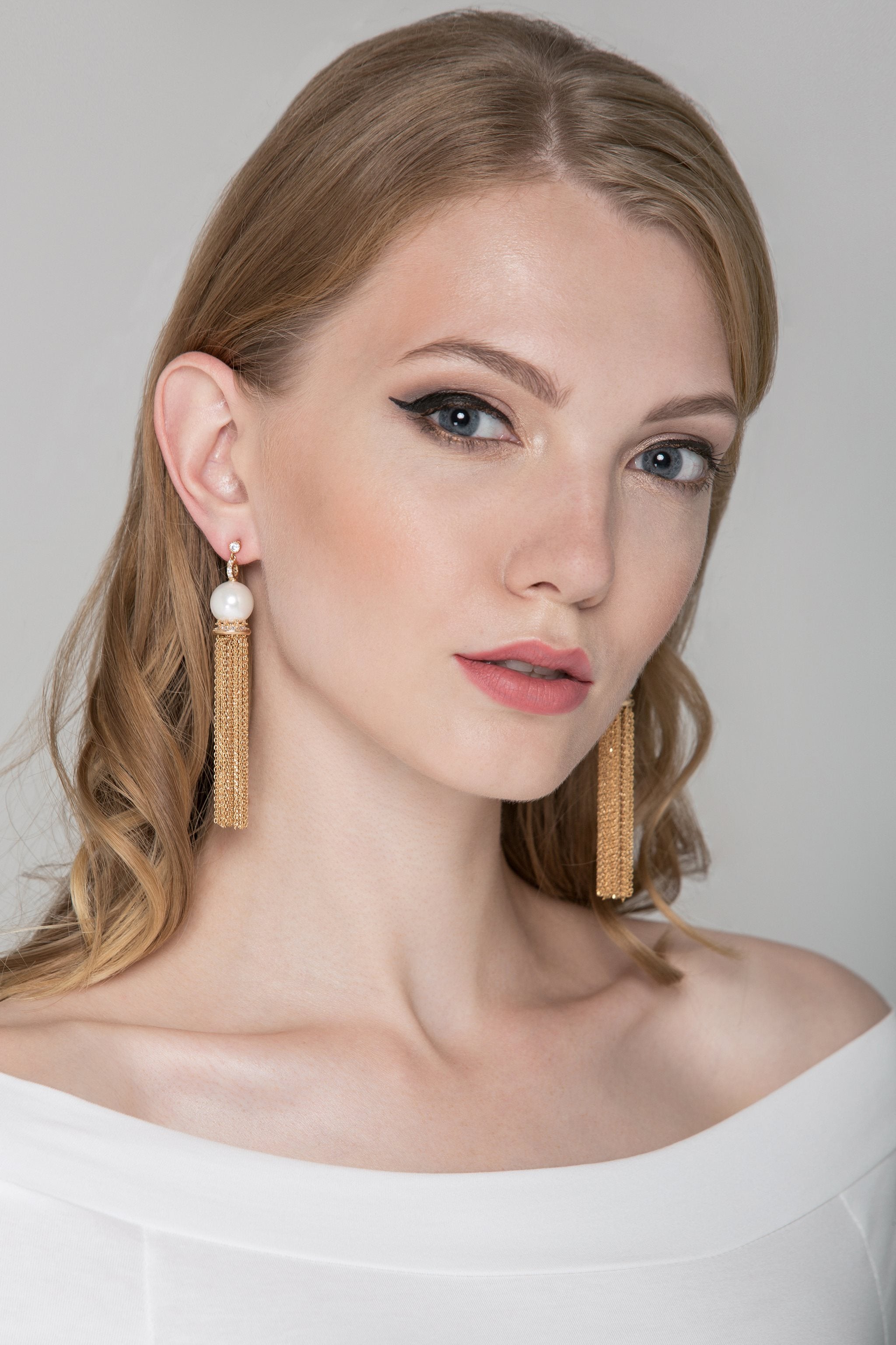 Pearl Crown Chain Tassel Earrings - ownthelooks-Development