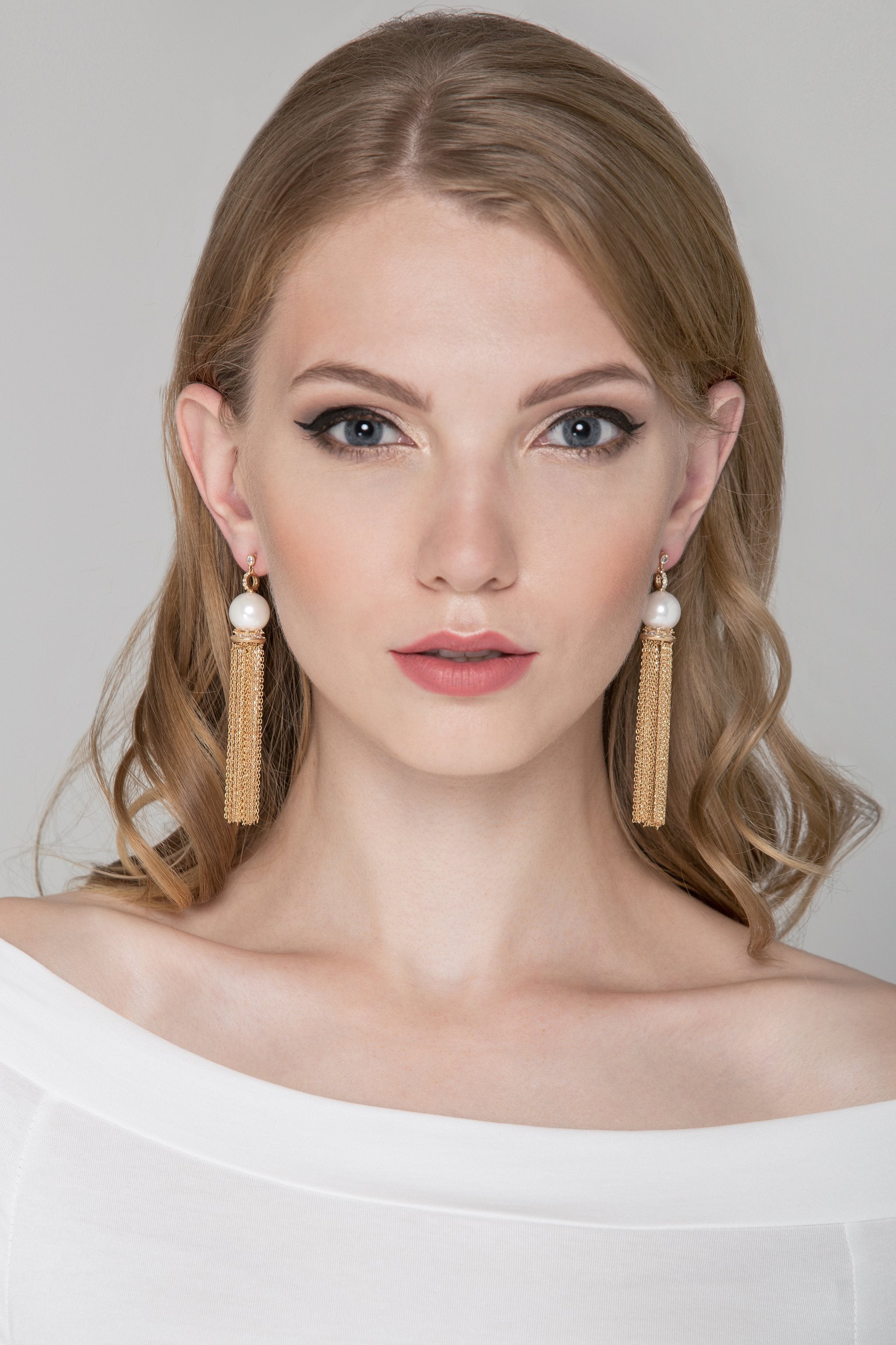 Pearl Crown Chain Tassel Earrings - ownthelooks-Development