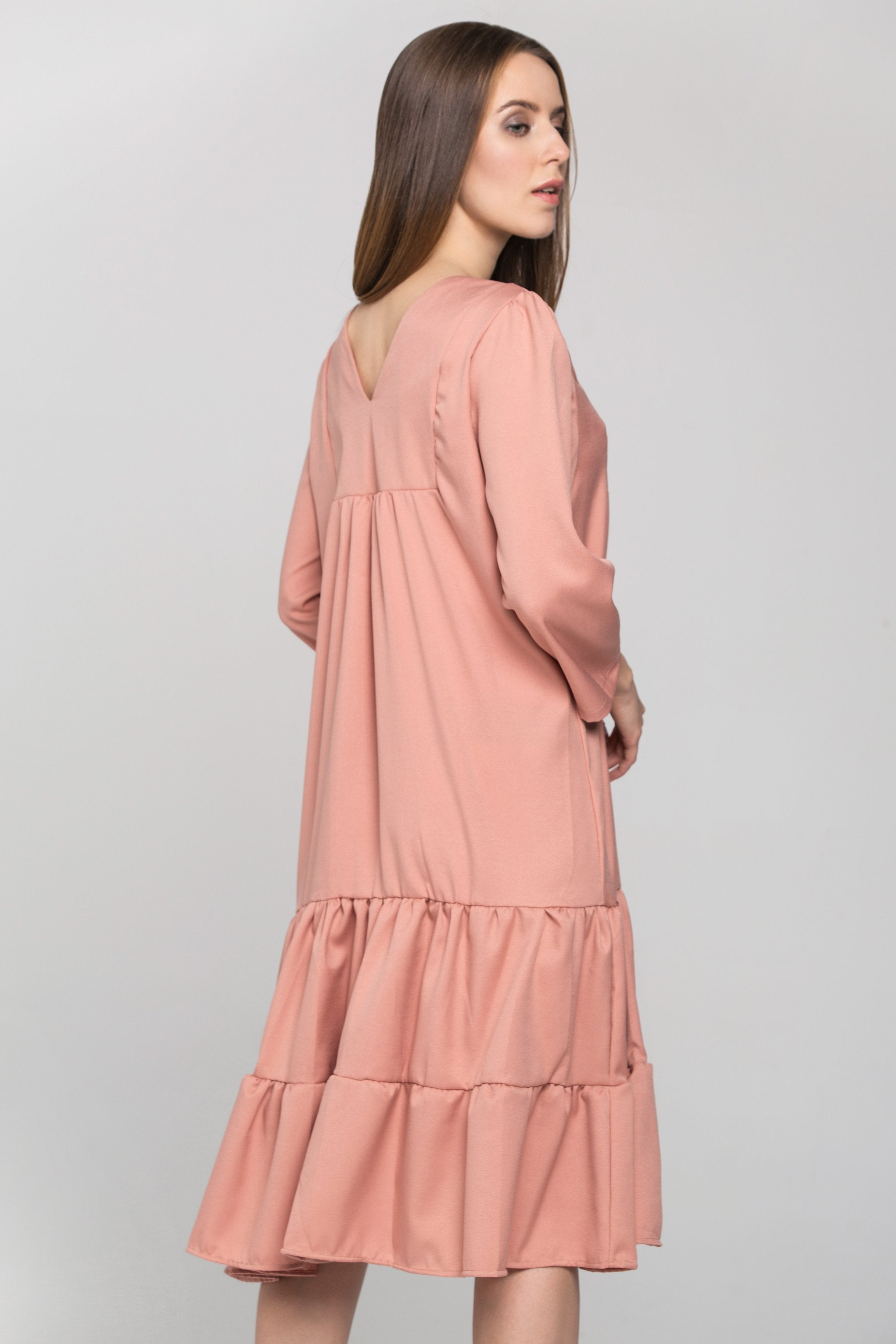 Pecan Flounced Panel Midi Dress - ownthelooks-Development