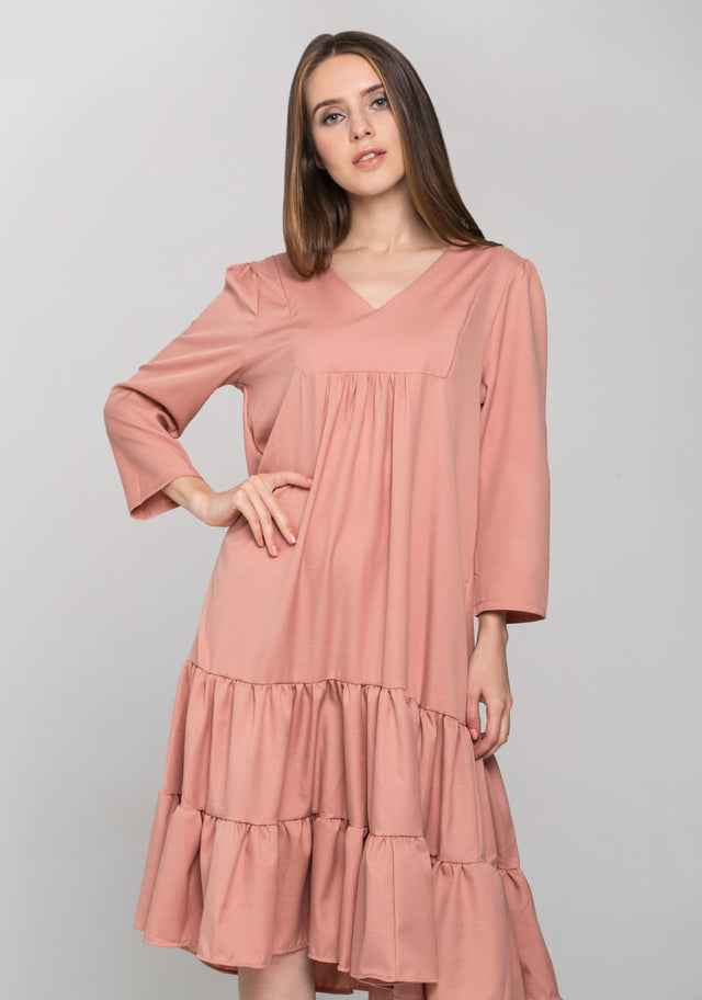 Pecan Flounced Panel Midi Dress - ownthelooks-Development