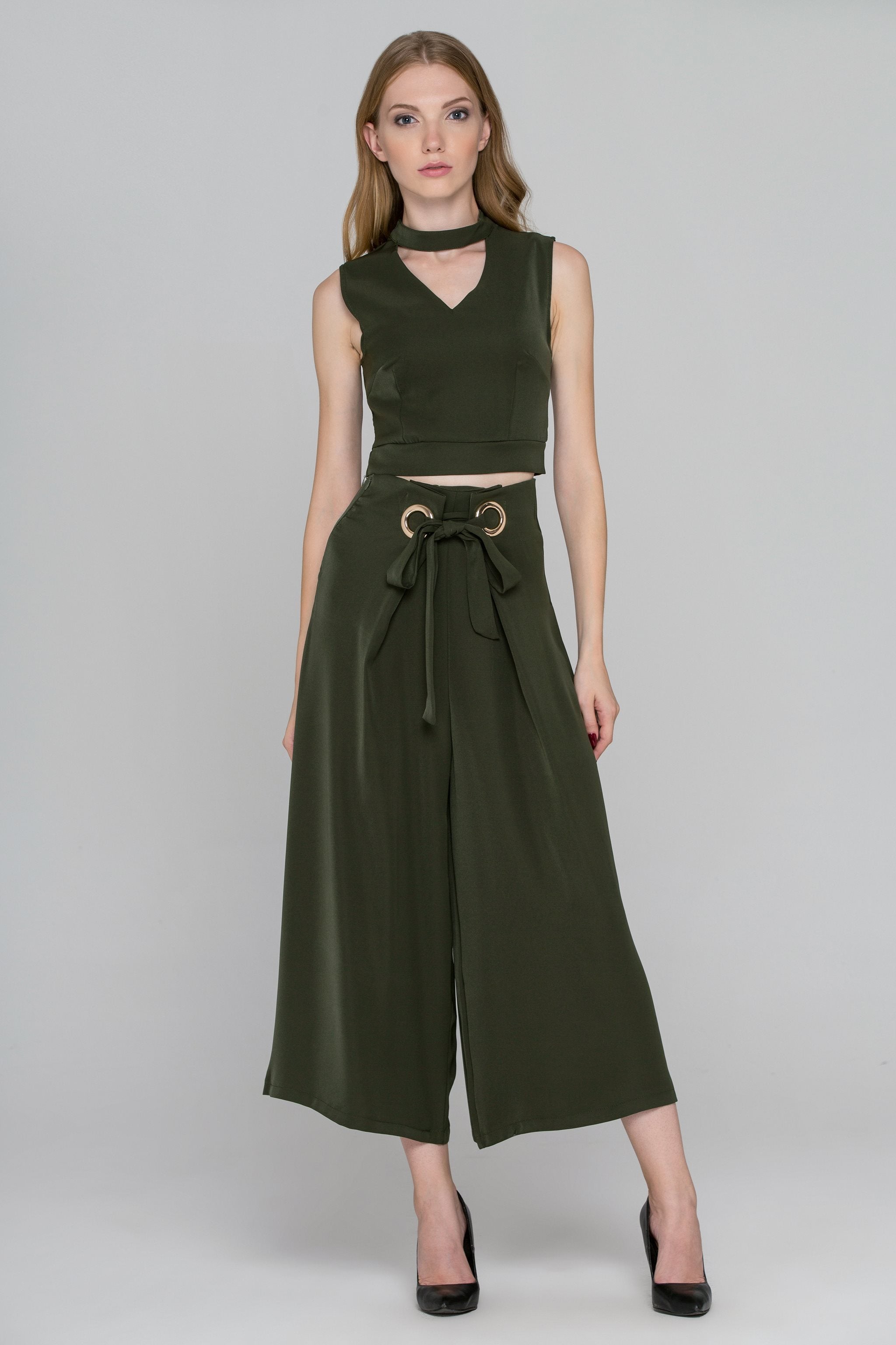 Rania Fawaz - Pine Green Two Piece Ring Palazzo Co-ord - ownthelooks-Development