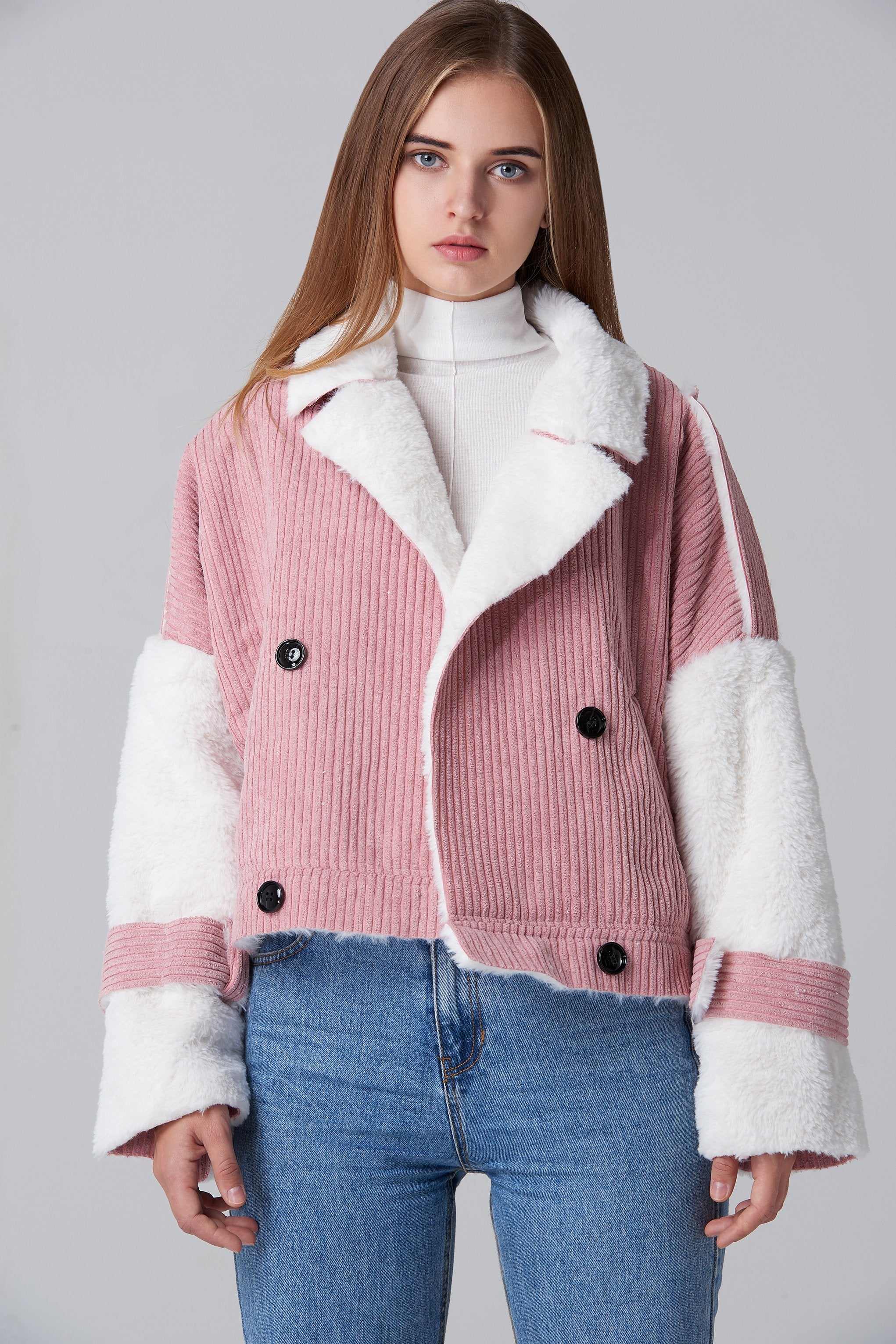 Pink Chord Fur Lining Jacket - ownthelooks-Development
