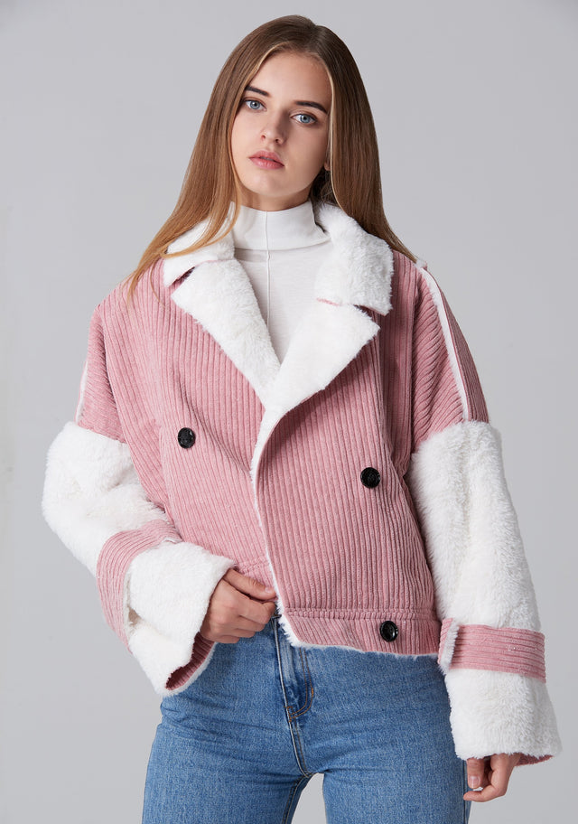 Pink Chord Fur Lining Jacket - ownthelooks-Development
