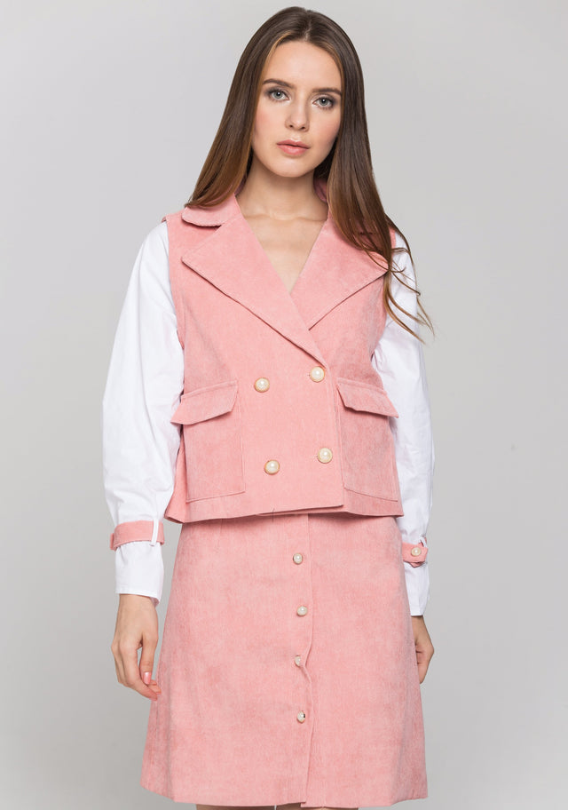 Pink Chord and White Sleeves Blazer and Skirt Set - ownthelooks-Development