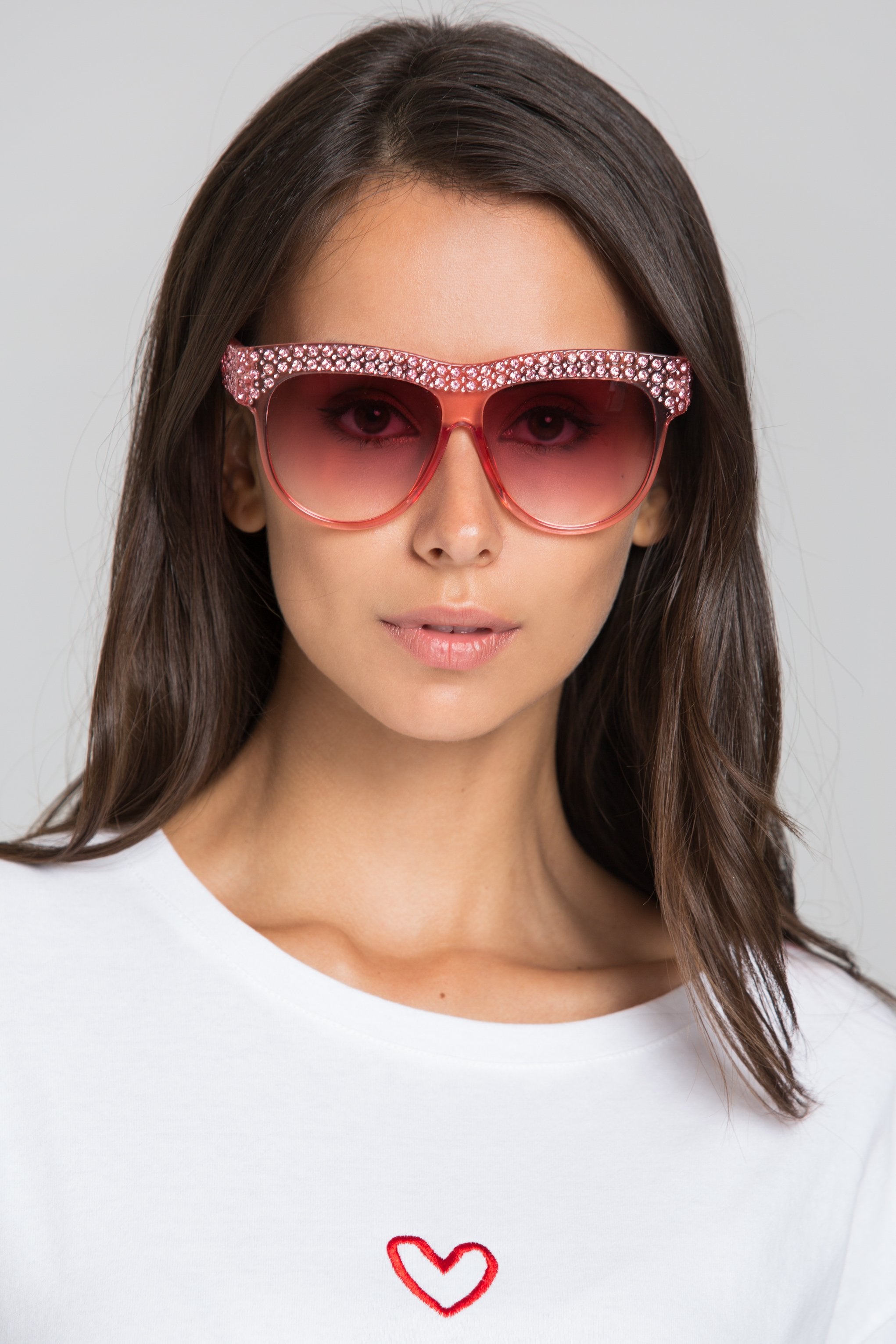 Pink Copper Transparent Embellished Top Rim Sunglasses - ownthelooks-Development