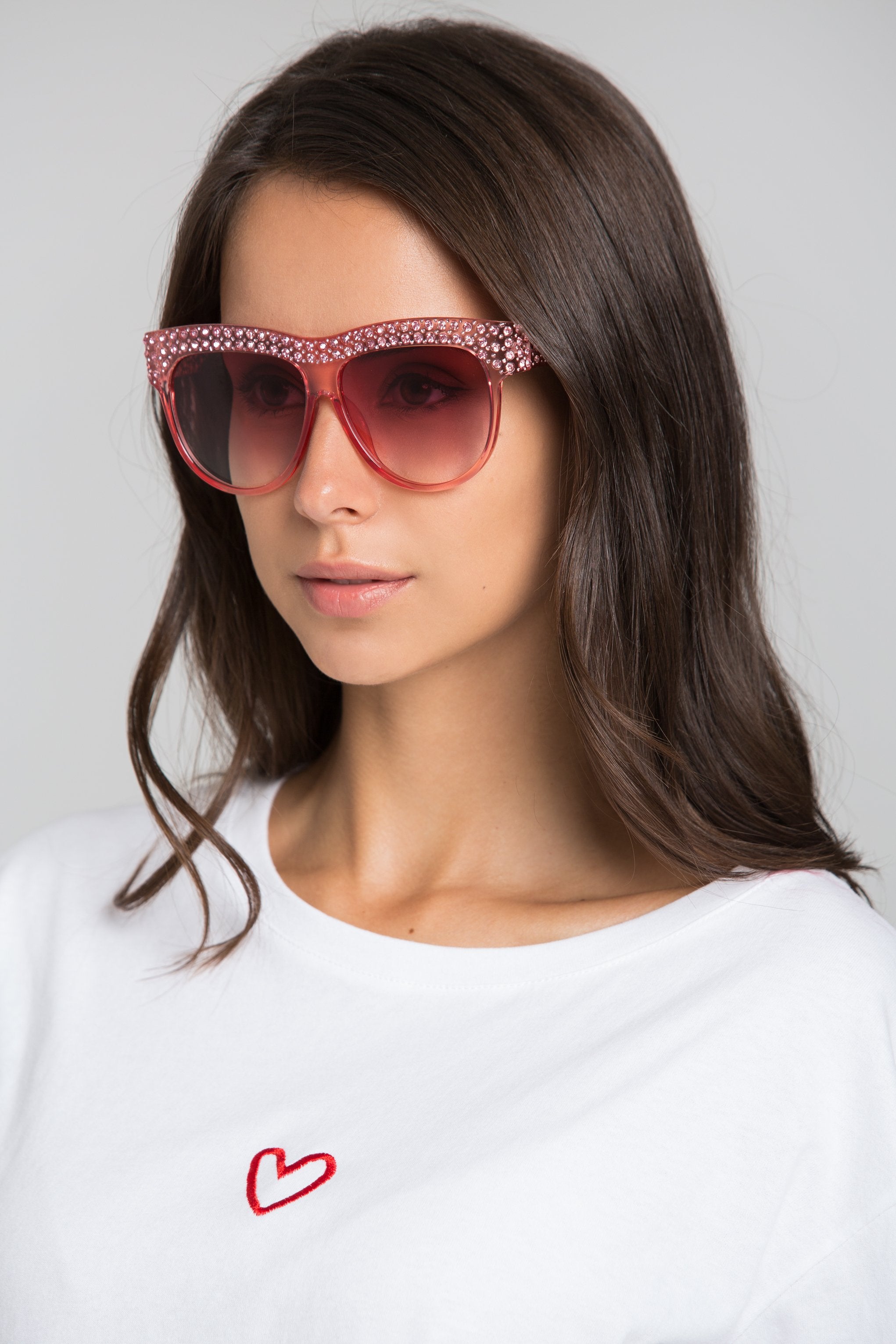 Pink Copper Transparent Embellished Top Rim Sunglasses - ownthelooks-Development