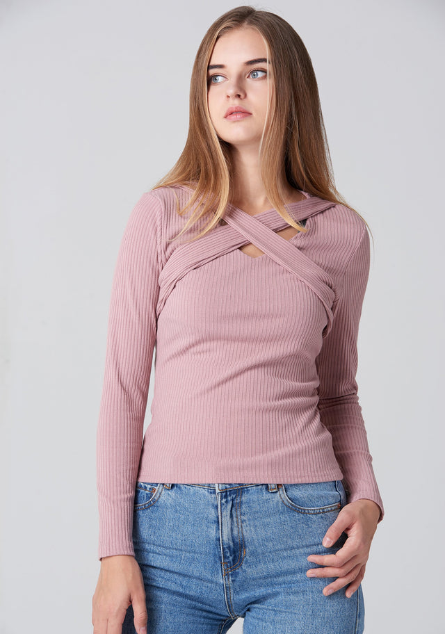 Pink Cross Body Sleeved Top - ownthelooks-Development