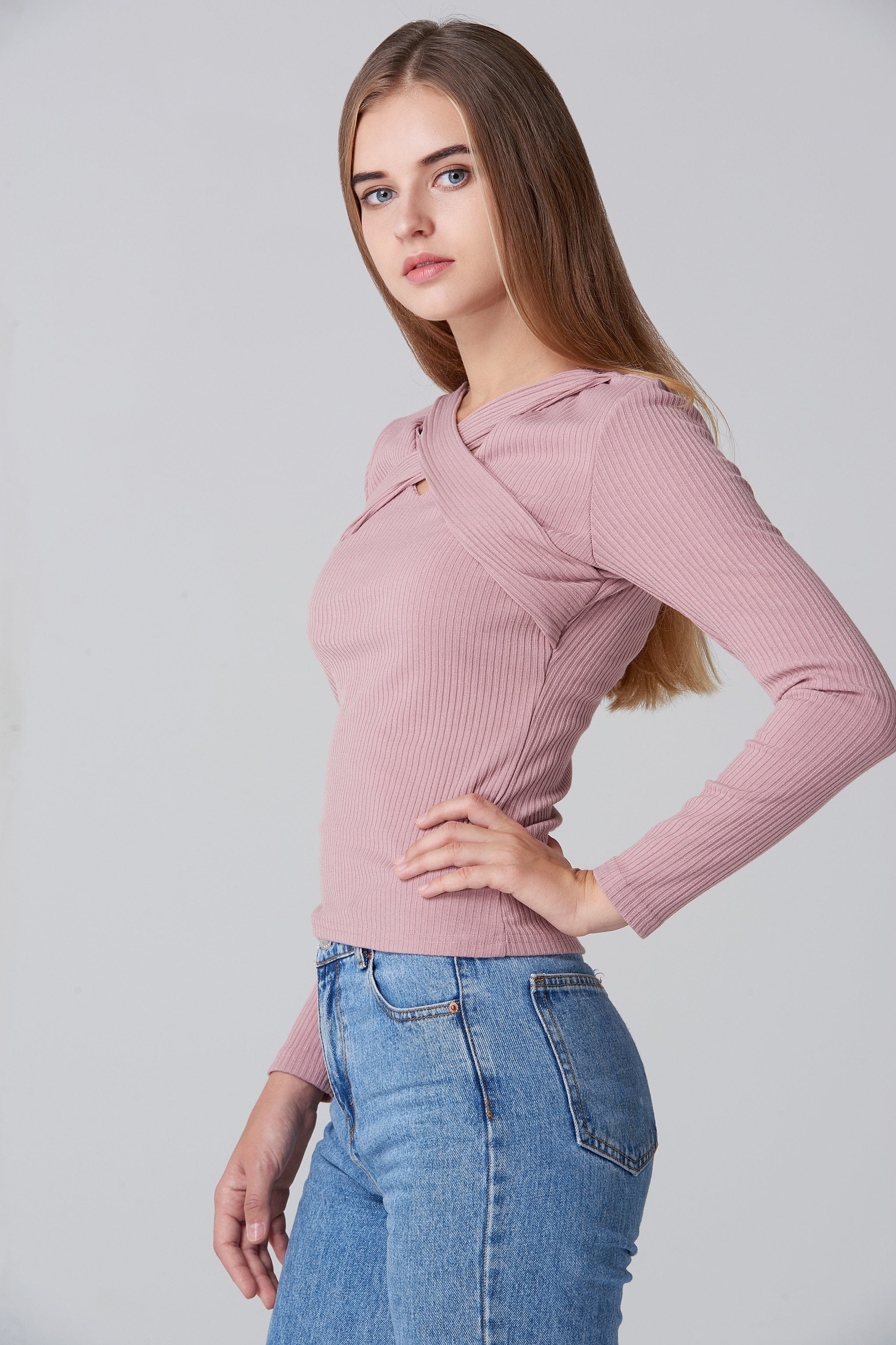 Pink Cross Body Sleeved Top - ownthelooks-Development
