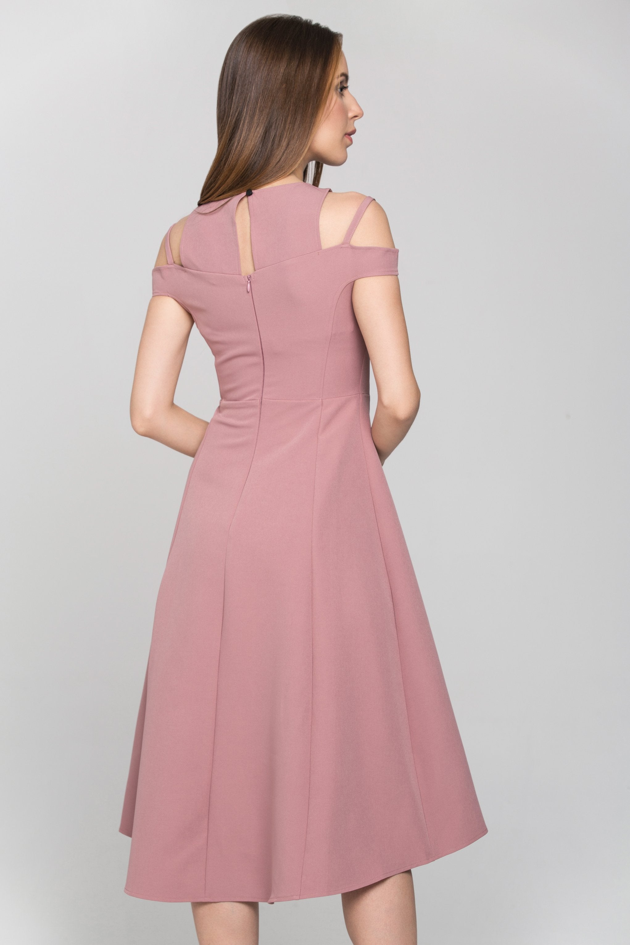 Pink Layered Cold Shoulder Corset Midi Dress - ownthelooks-Development