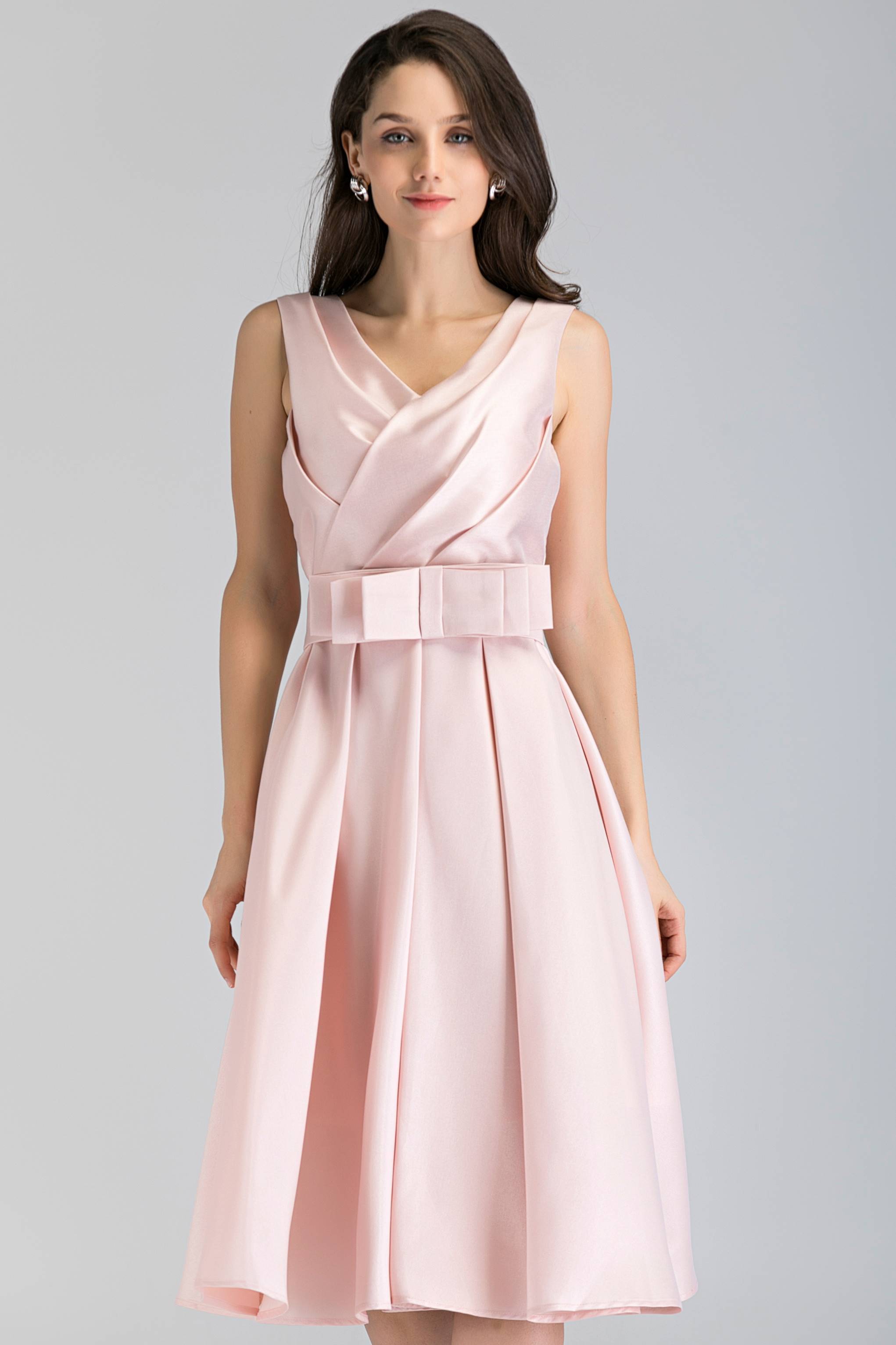 Pink Pearl Silk Midi Ball Dress - ownthelooks-Development