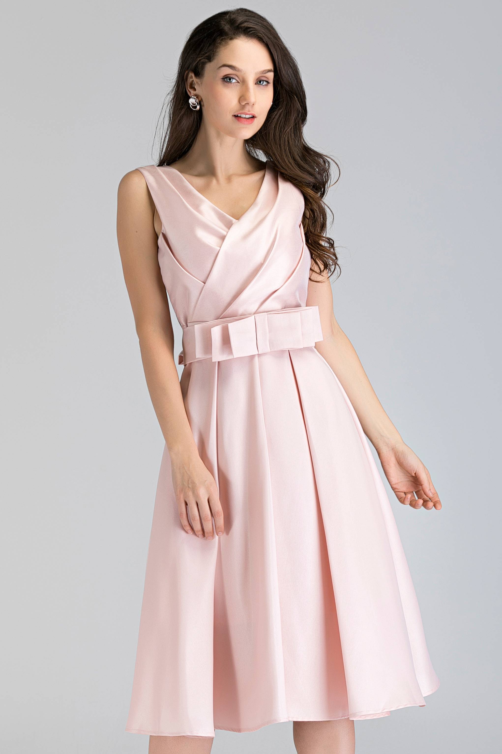 Pink Pearl Silk Midi Ball Dress - ownthelooks-Development