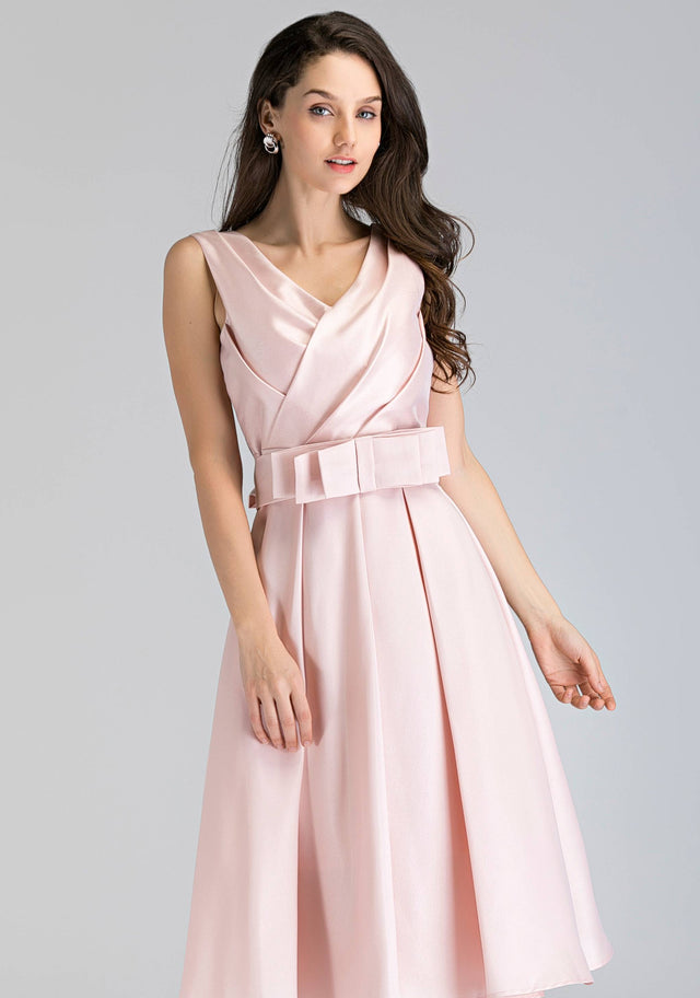 Pink Pearl Silk Midi Ball Dress - ownthelooks-Development