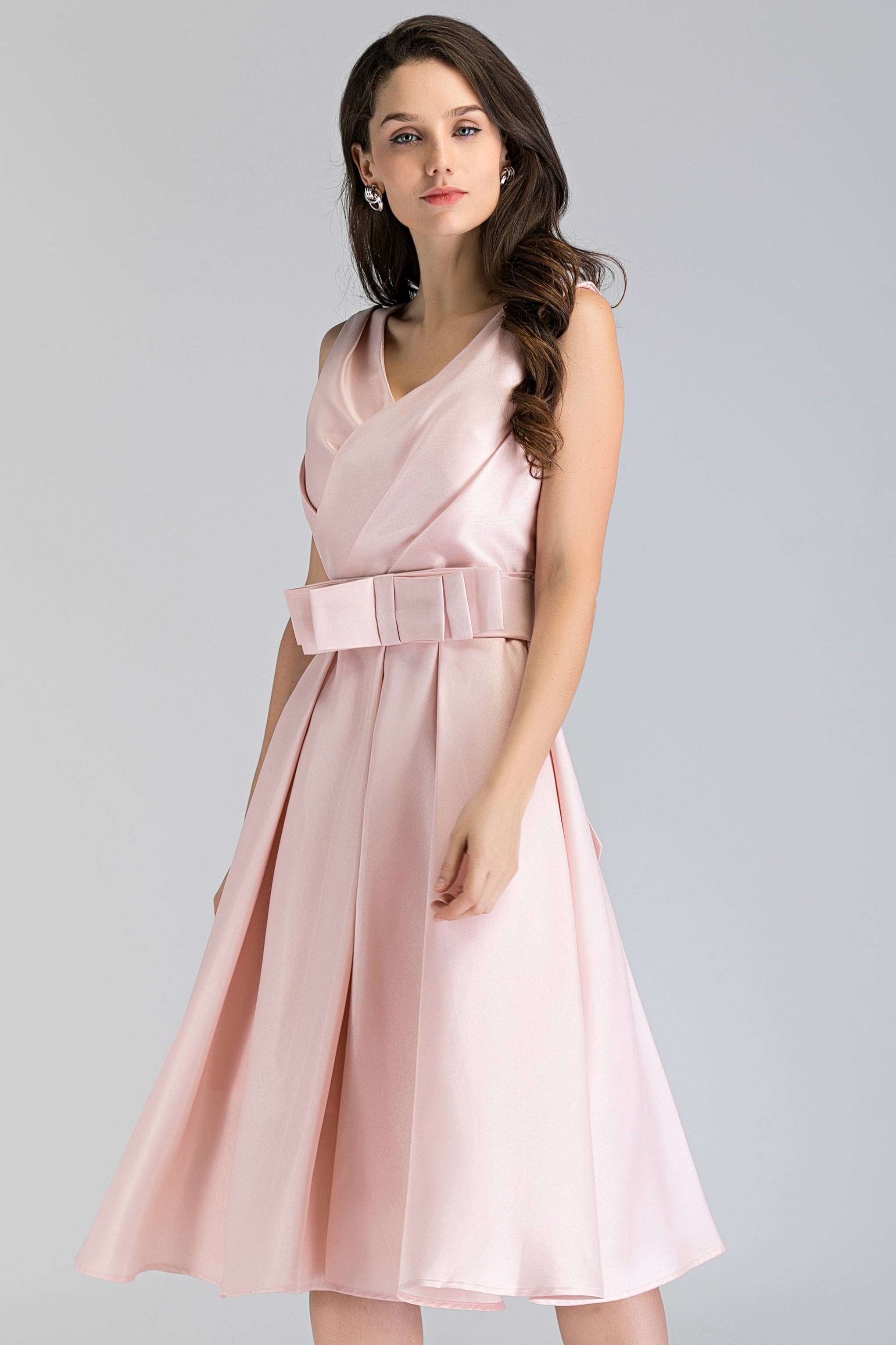 Pink Pearl Silk Midi Ball Dress - ownthelooks-Development