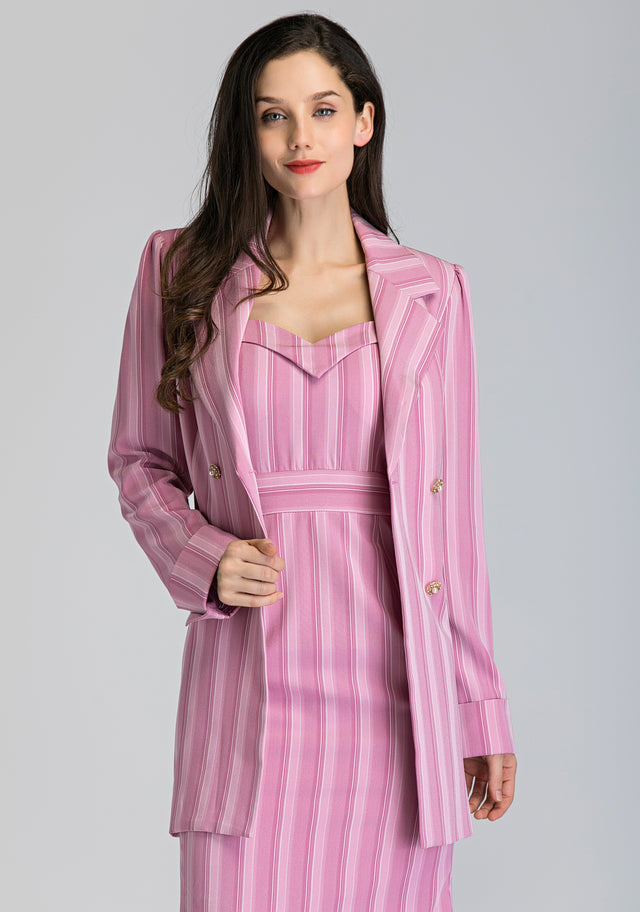 Pink Stripe Dress and Blazer Set - ownthelooks-Development