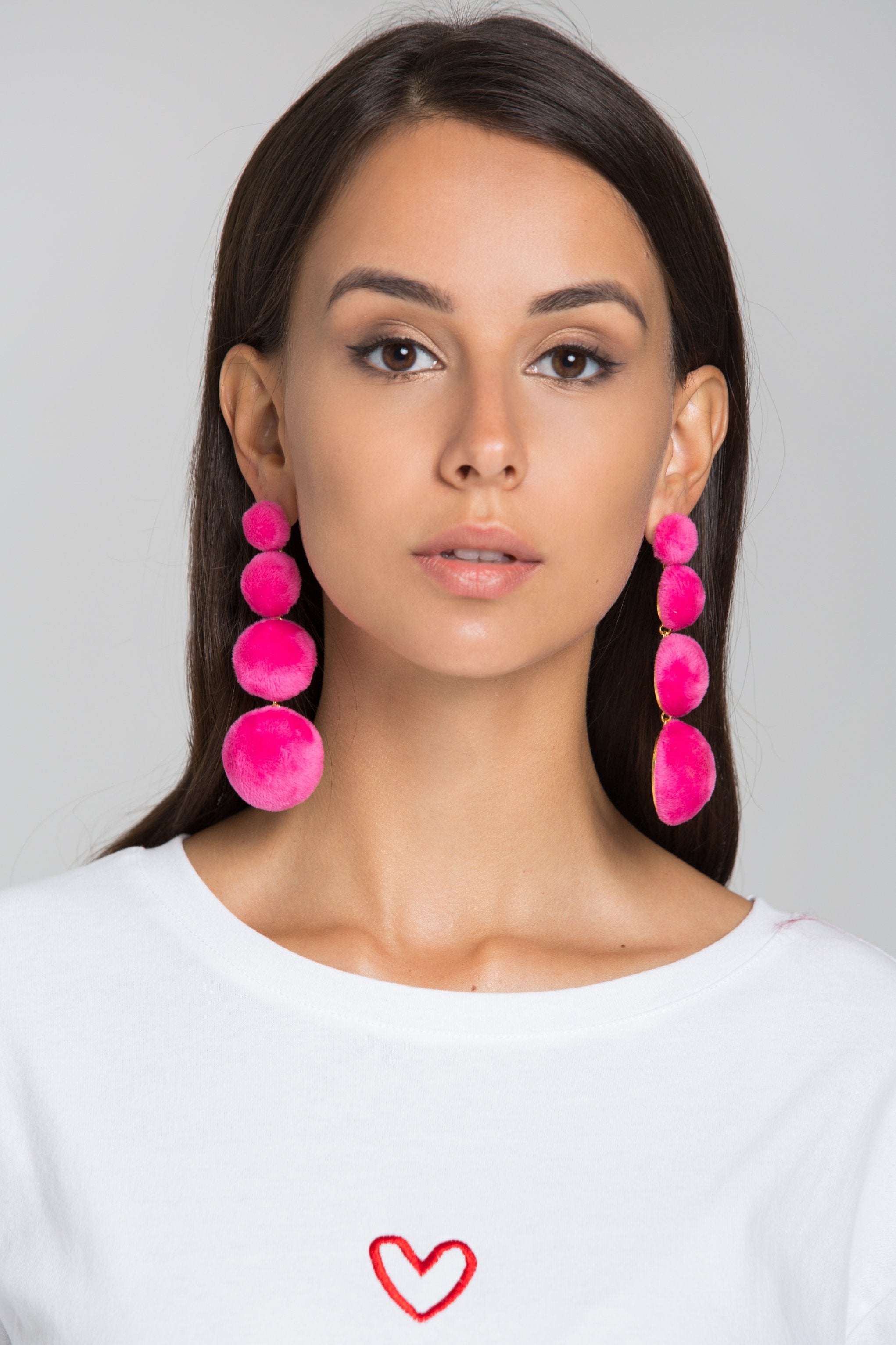 Pink Tiered Fur Button Earrings - ownthelooks-Development