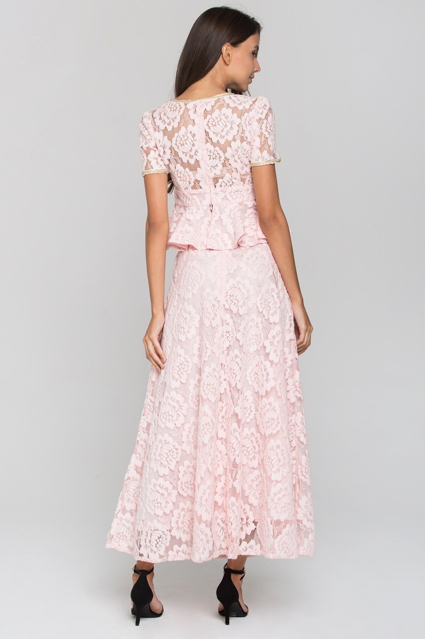 Pink Velvet Flower Lace Midi Dress - ownthelooks-Development
