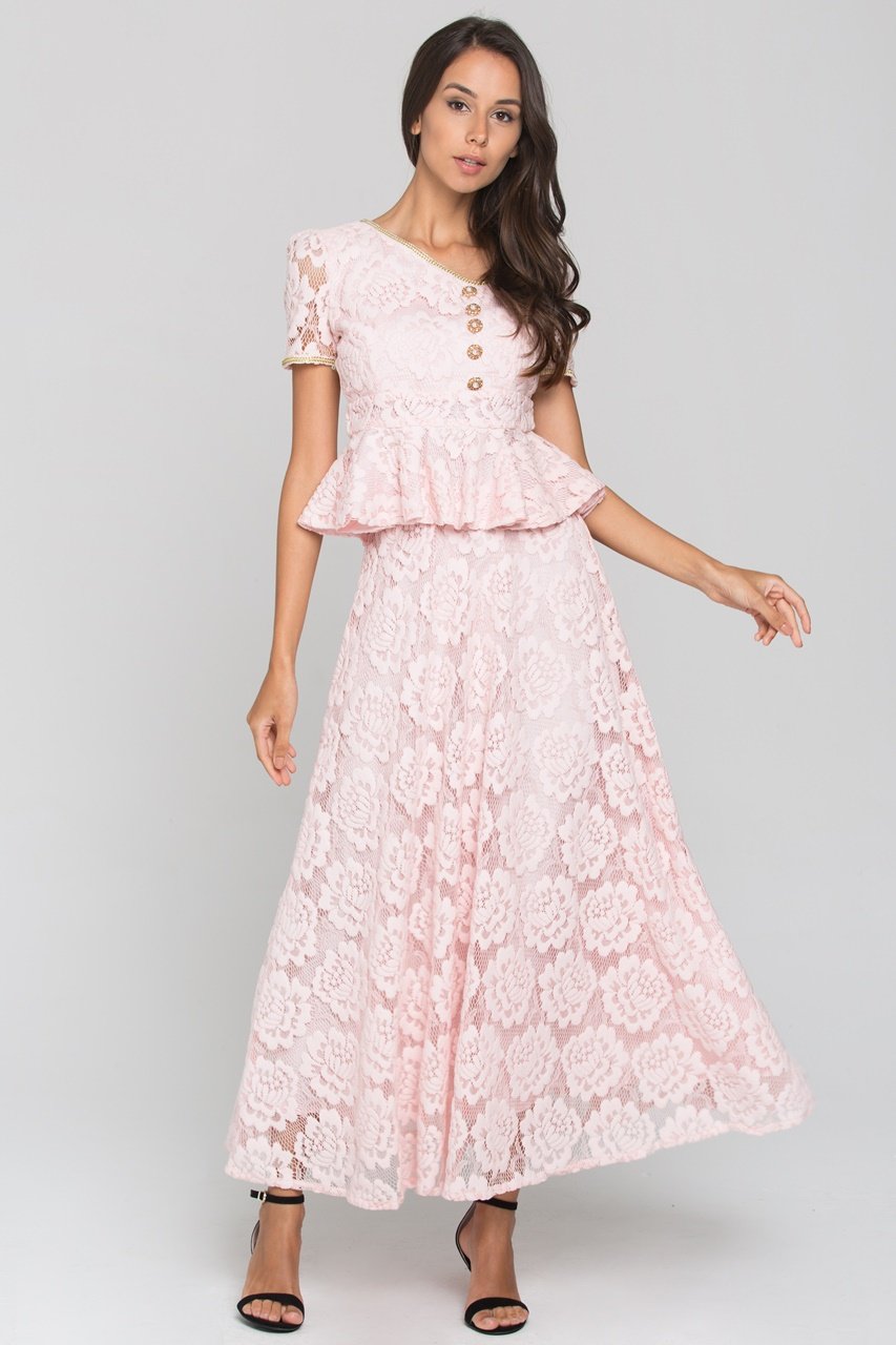 Pink Velvet Flower Lace Midi Dress - ownthelooks-Development
