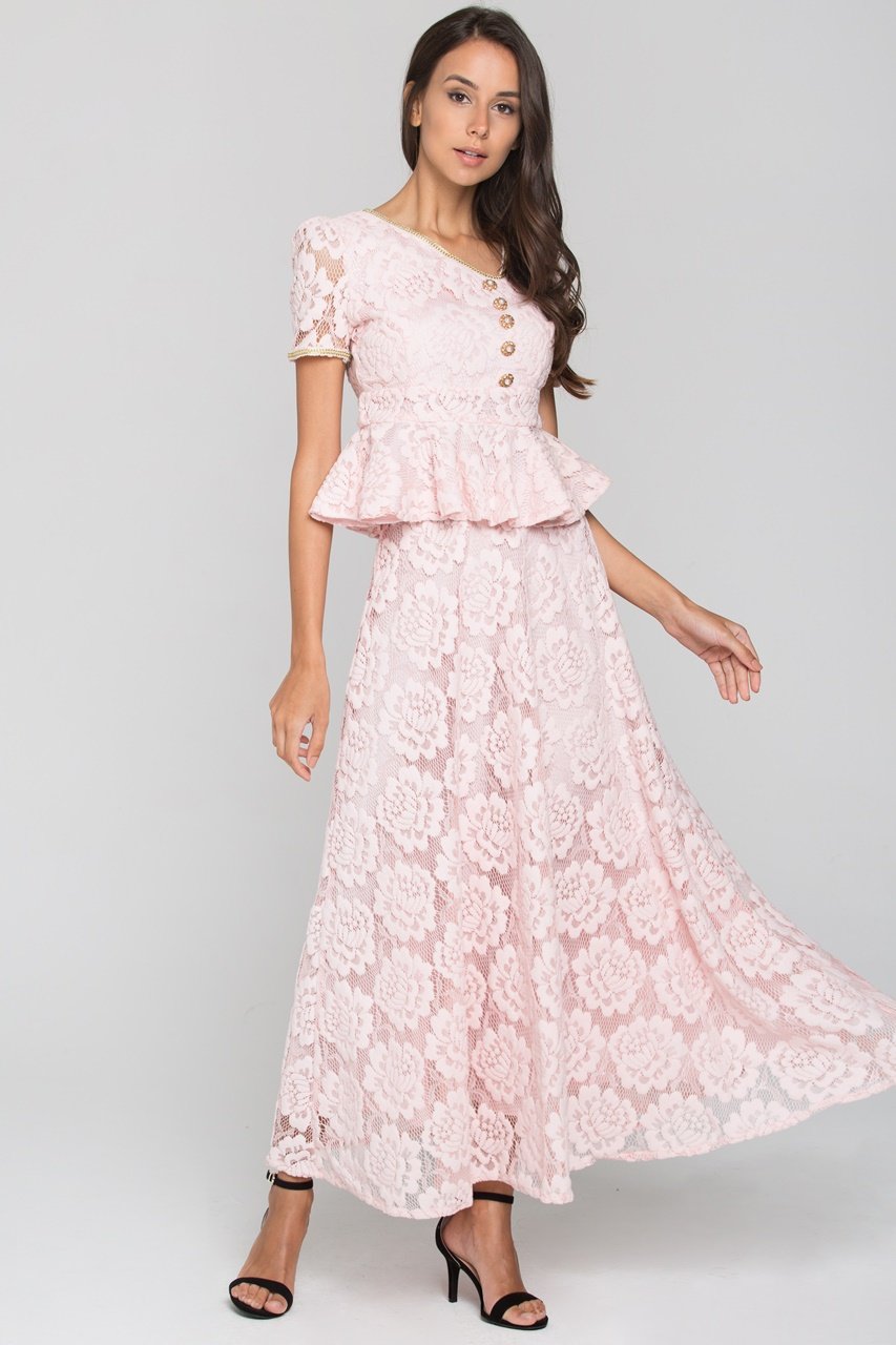 Pink Velvet Flower Lace Midi Dress - ownthelooks-Development