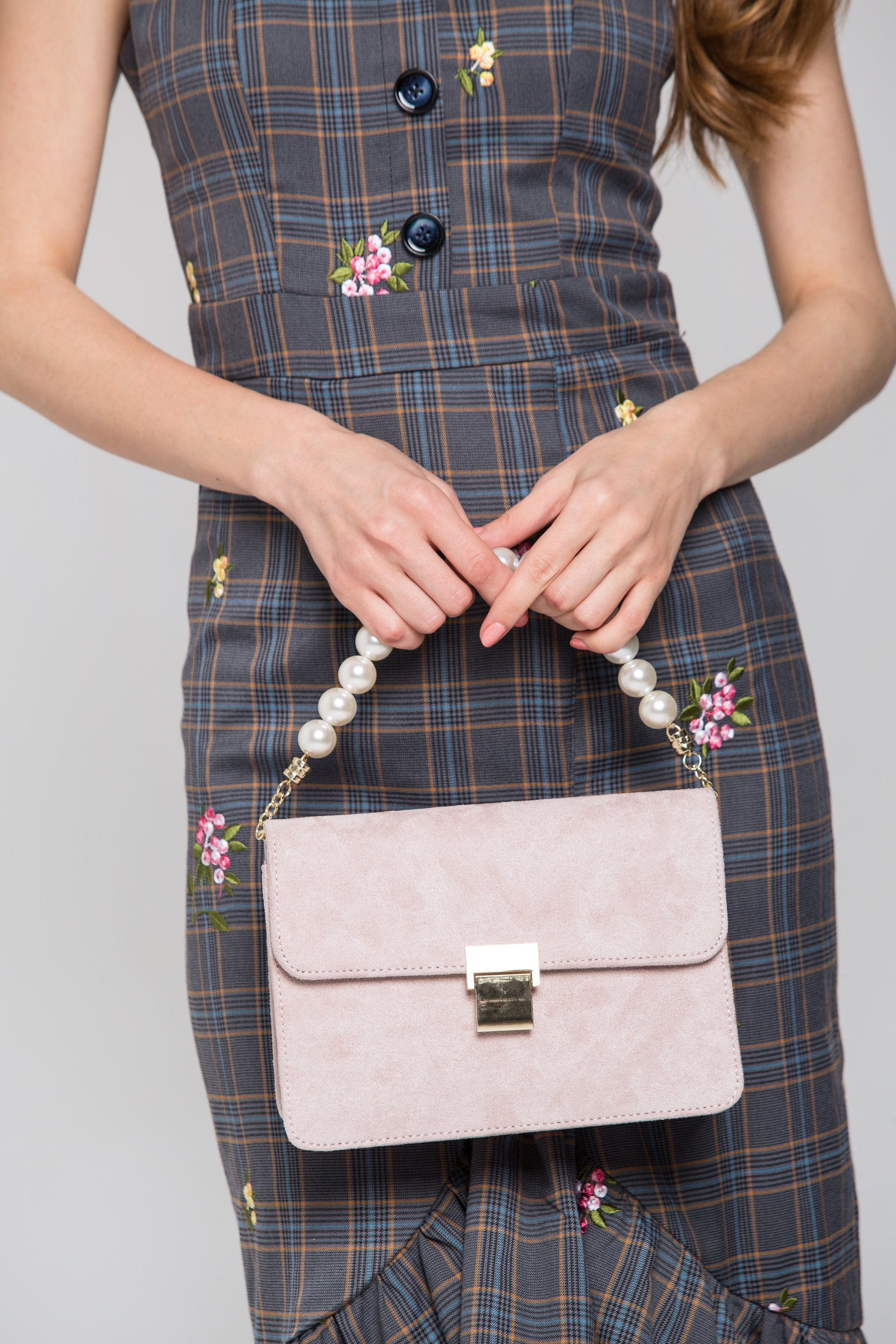 Pink Velvet Pearl Flap Handbag - ownthelooks-Development