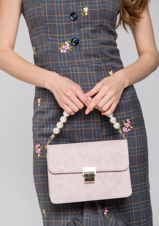 Pink Velvet Pearl Flap Handbag - ownthelooks-Development