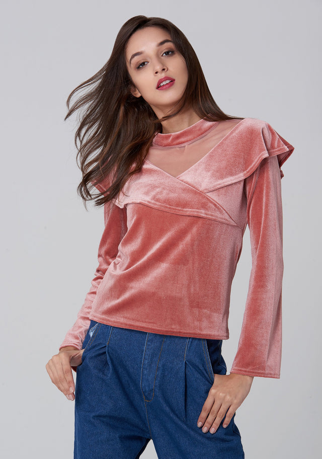 Pink Velvet Shawl Lapel Top - ownthelooks-Development
