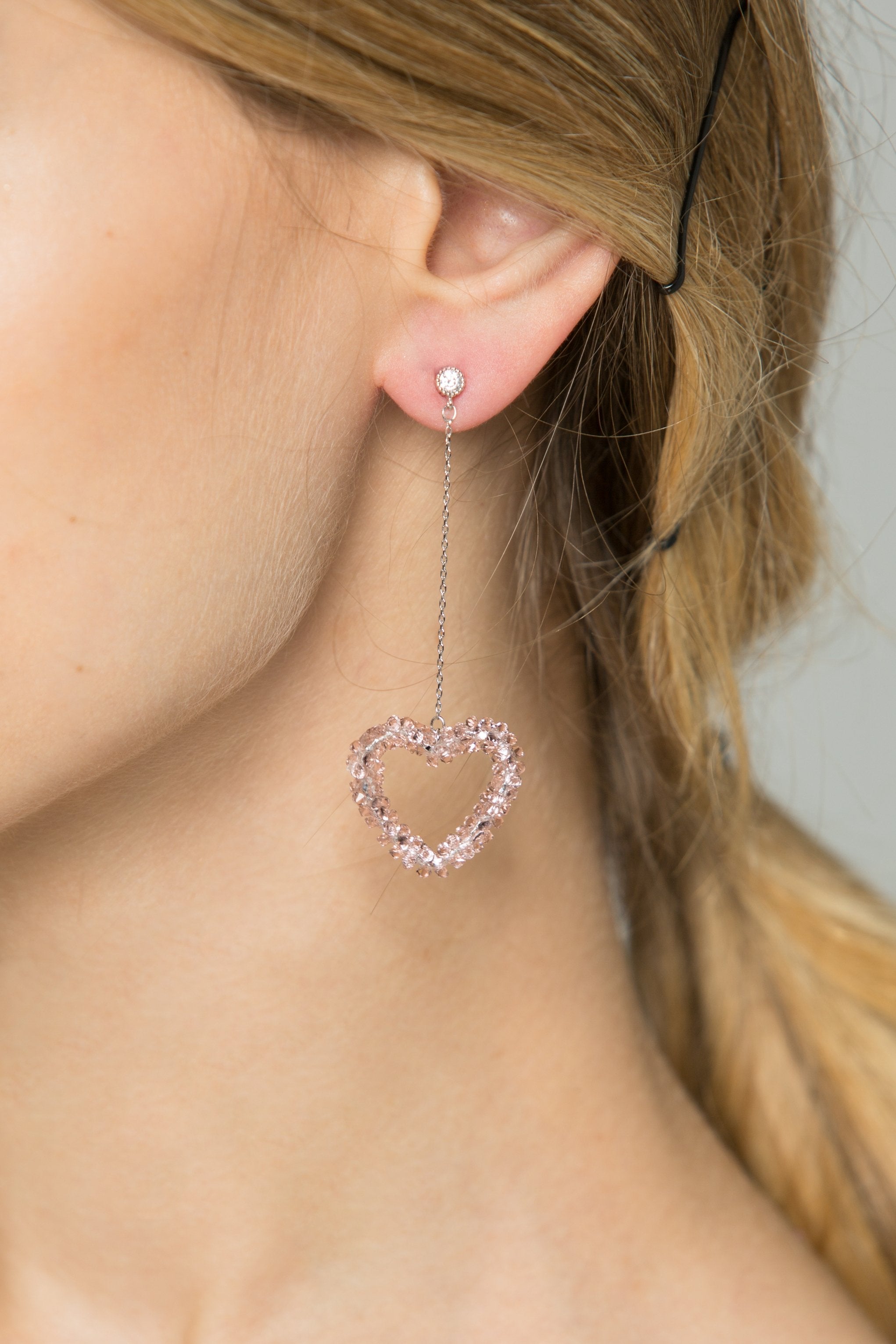 Pink beaded-heart Drop Earrings - ownthelooks-Development