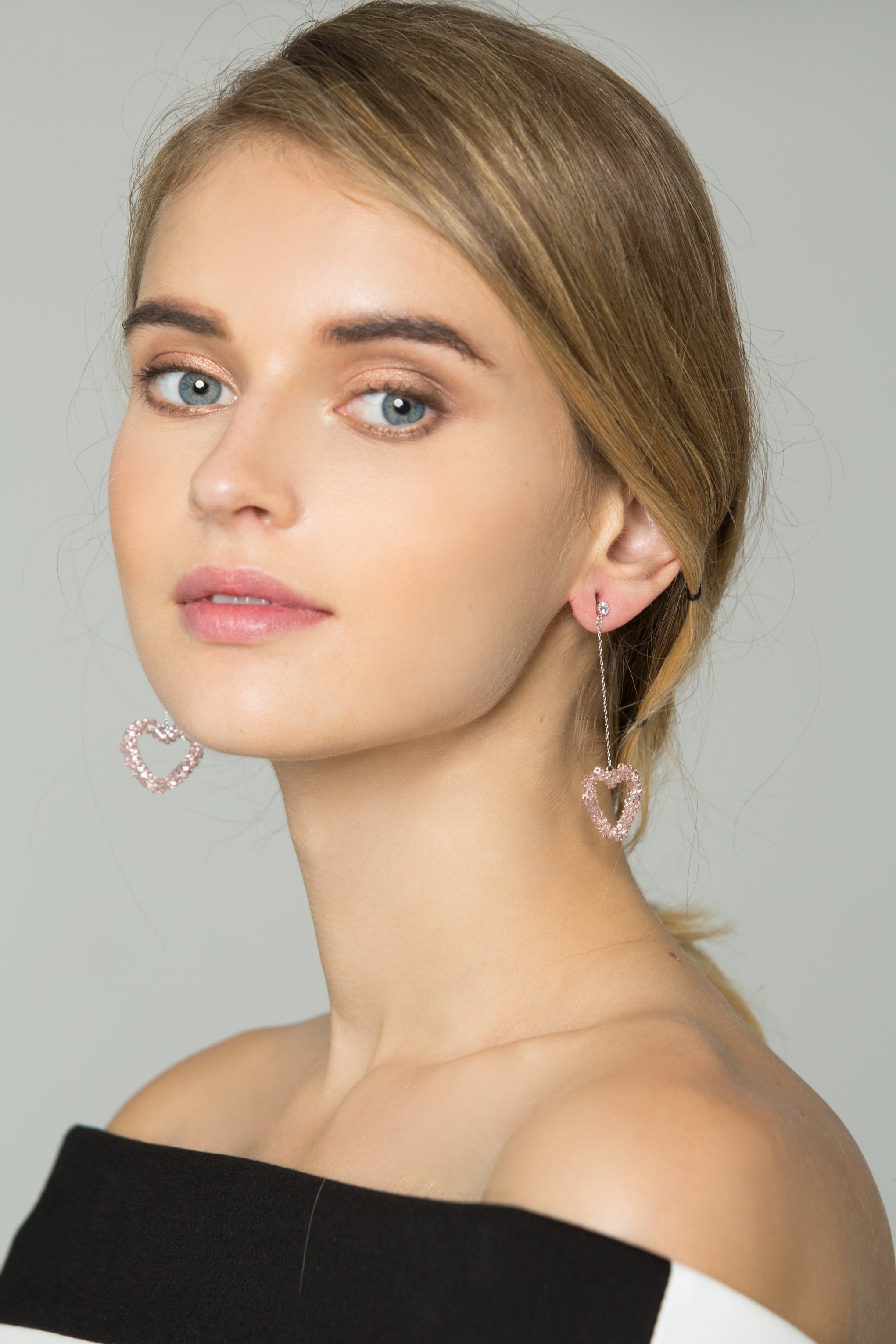 Pink beaded-heart Drop Earrings - ownthelooks-Development