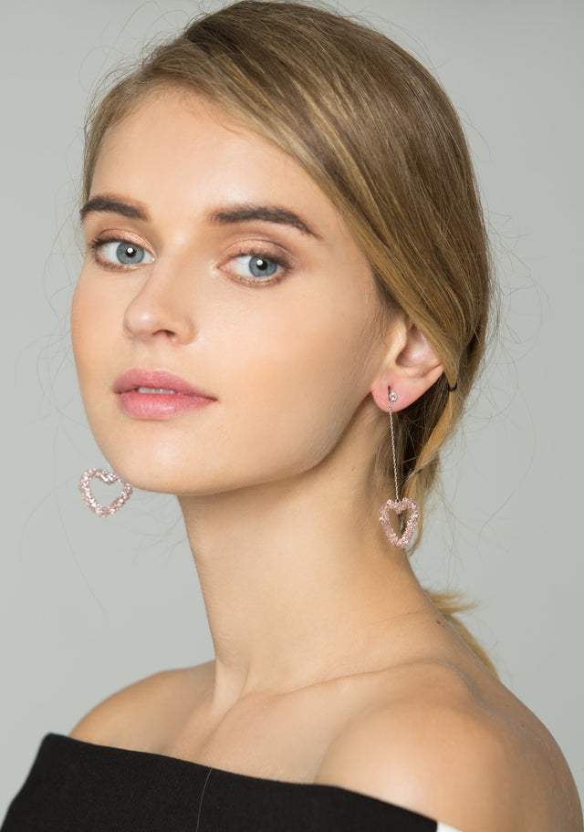 Pink beaded-heart Drop Earrings - ownthelooks-Development