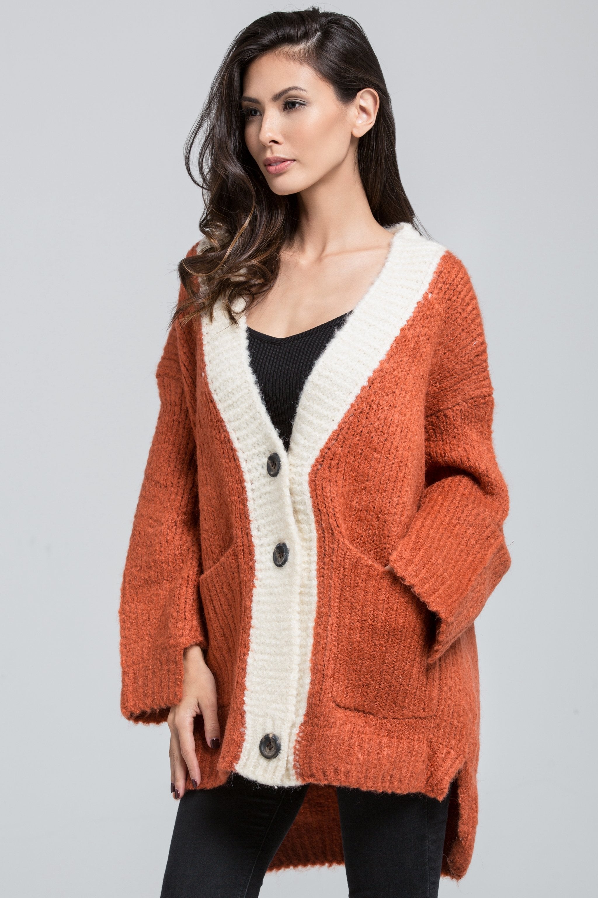 Pumpkin Wool Knit Oversized Cardigan - ownthelooks-Development