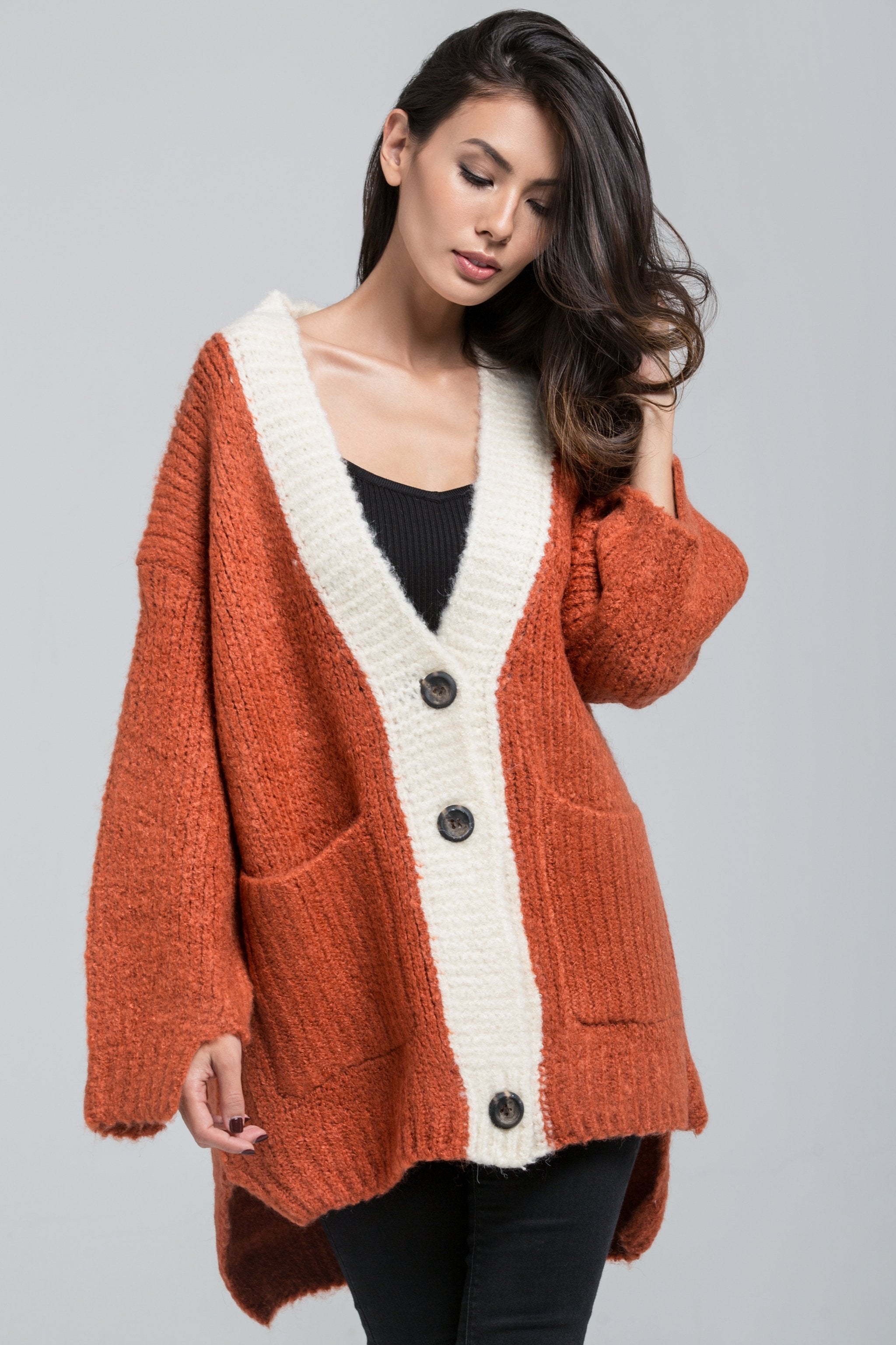 Pumpkin Wool Knit Oversized Cardigan - ownthelooks-Development