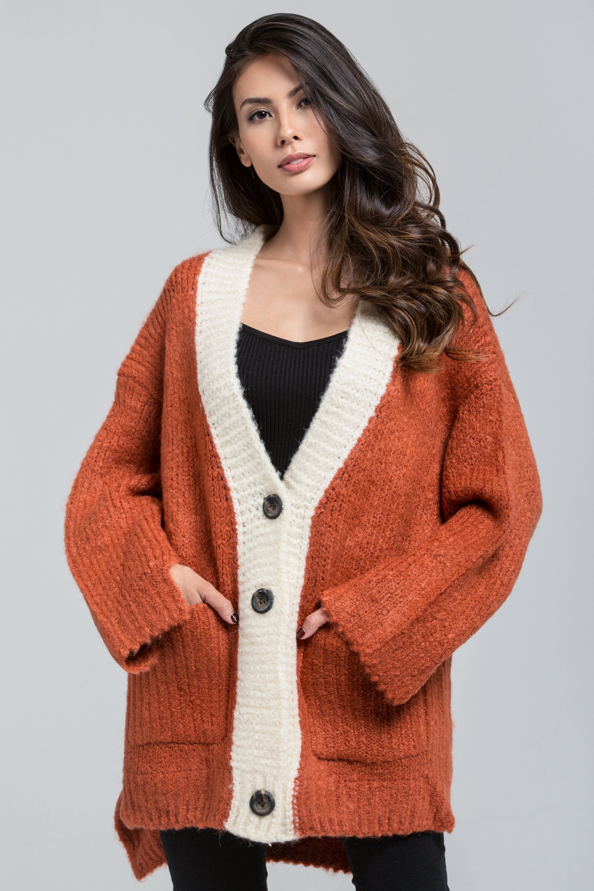 Pumpkin Wool Knit Oversized Cardigan - ownthelooks-Development