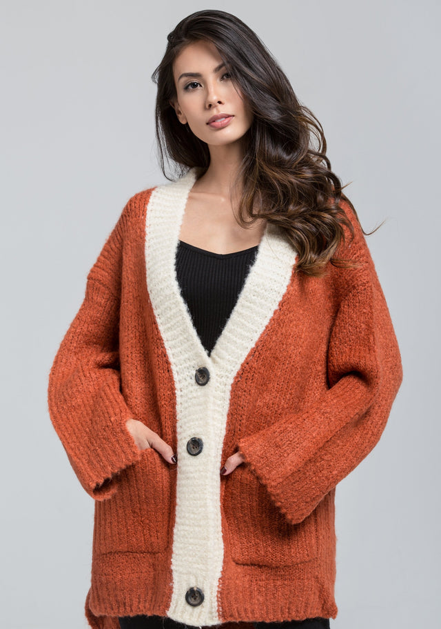 Pumpkin Wool Knit Oversized Cardigan - ownthelooks-Development