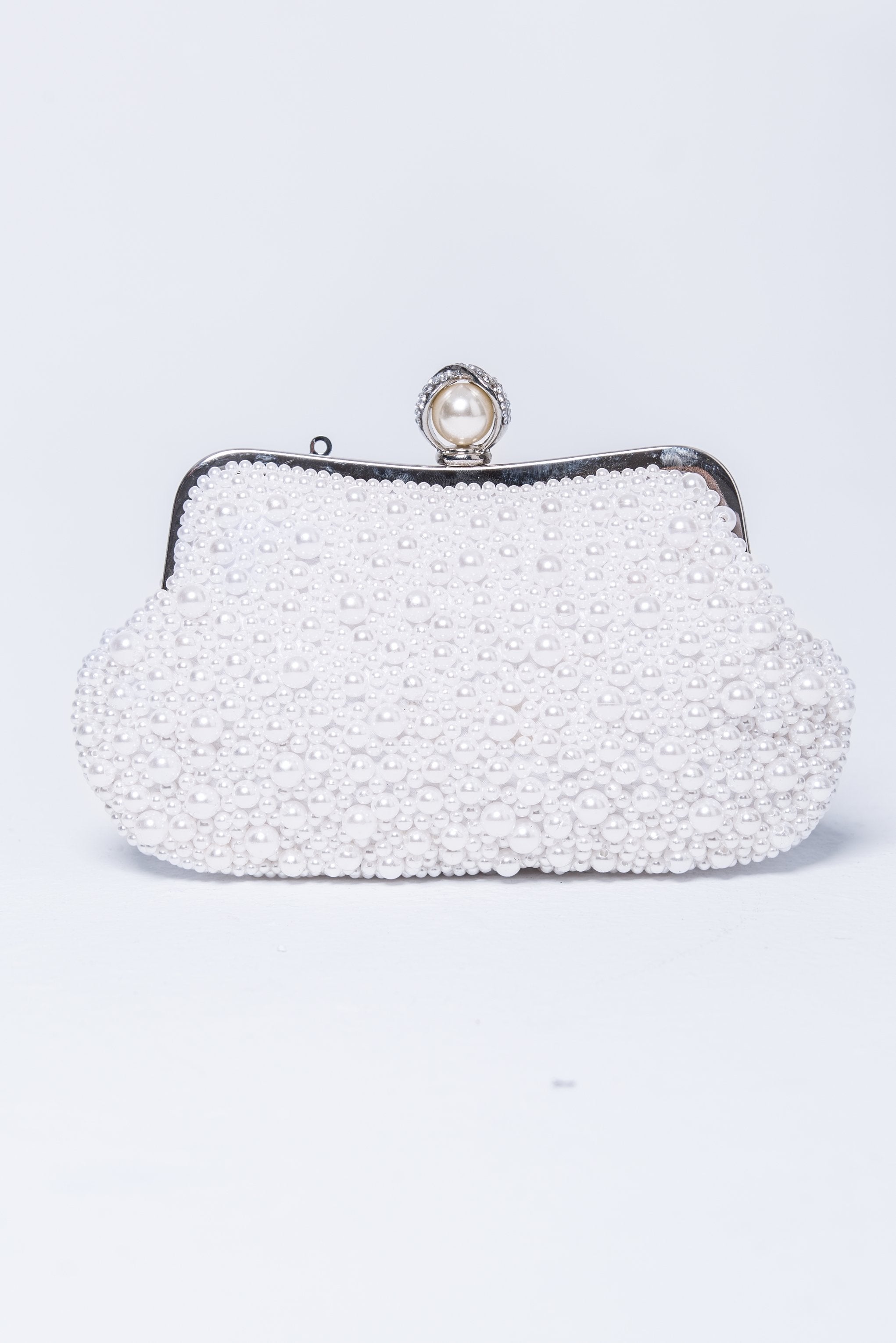 Pure White Pearl Encrusted Hard Clutch - ownthelooks-Development