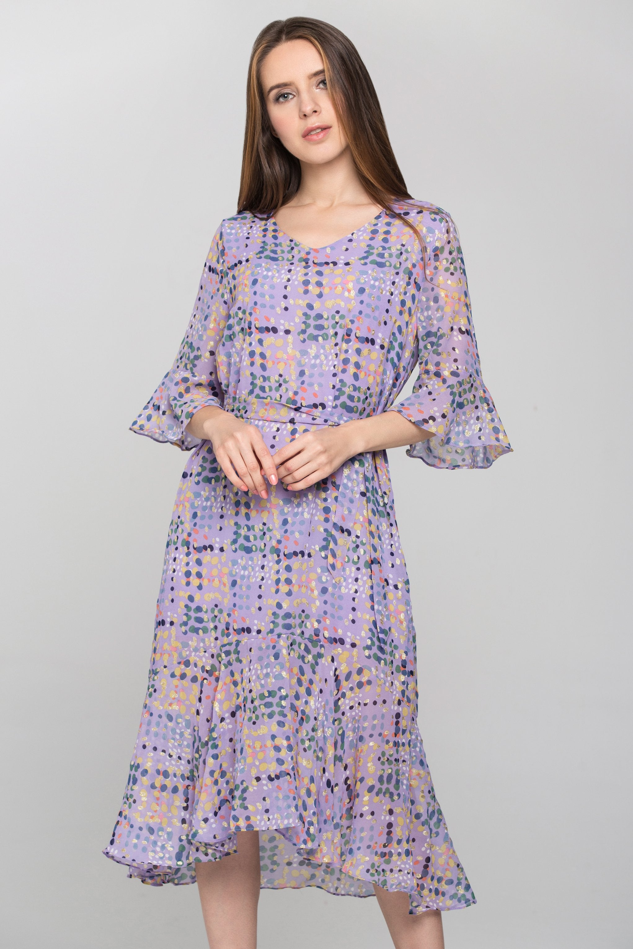 Purple Water Color Chiffon Midi Dress - ownthelooks-Development