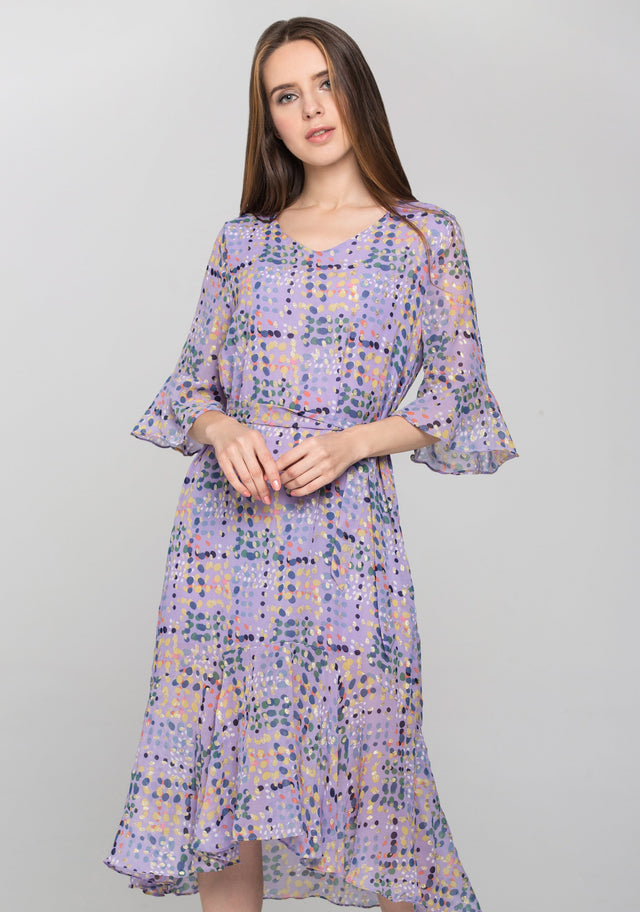 Purple Water Color Chiffon Midi Dress - ownthelooks-Development