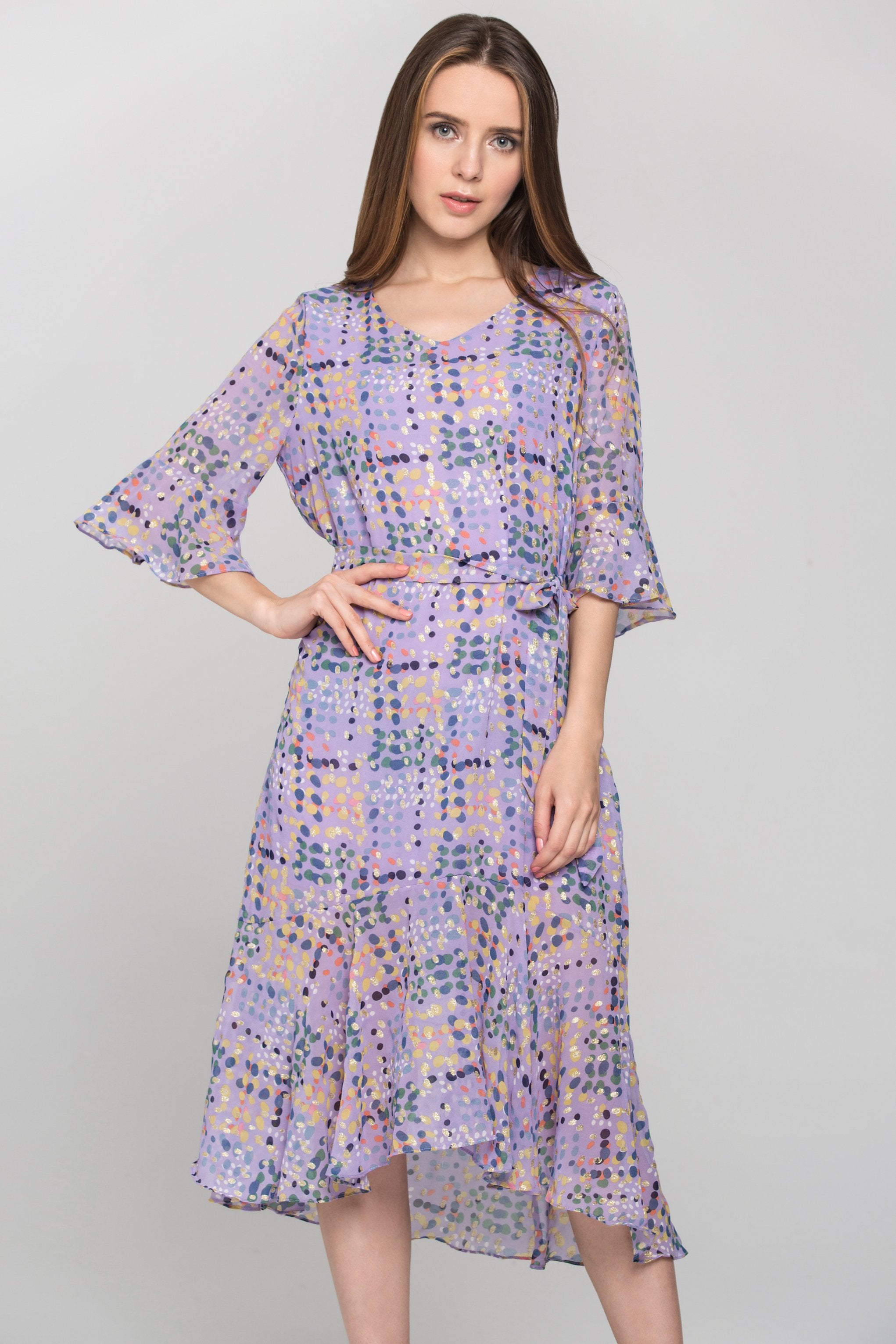Purple Water Color Chiffon Midi Dress - ownthelooks-Development