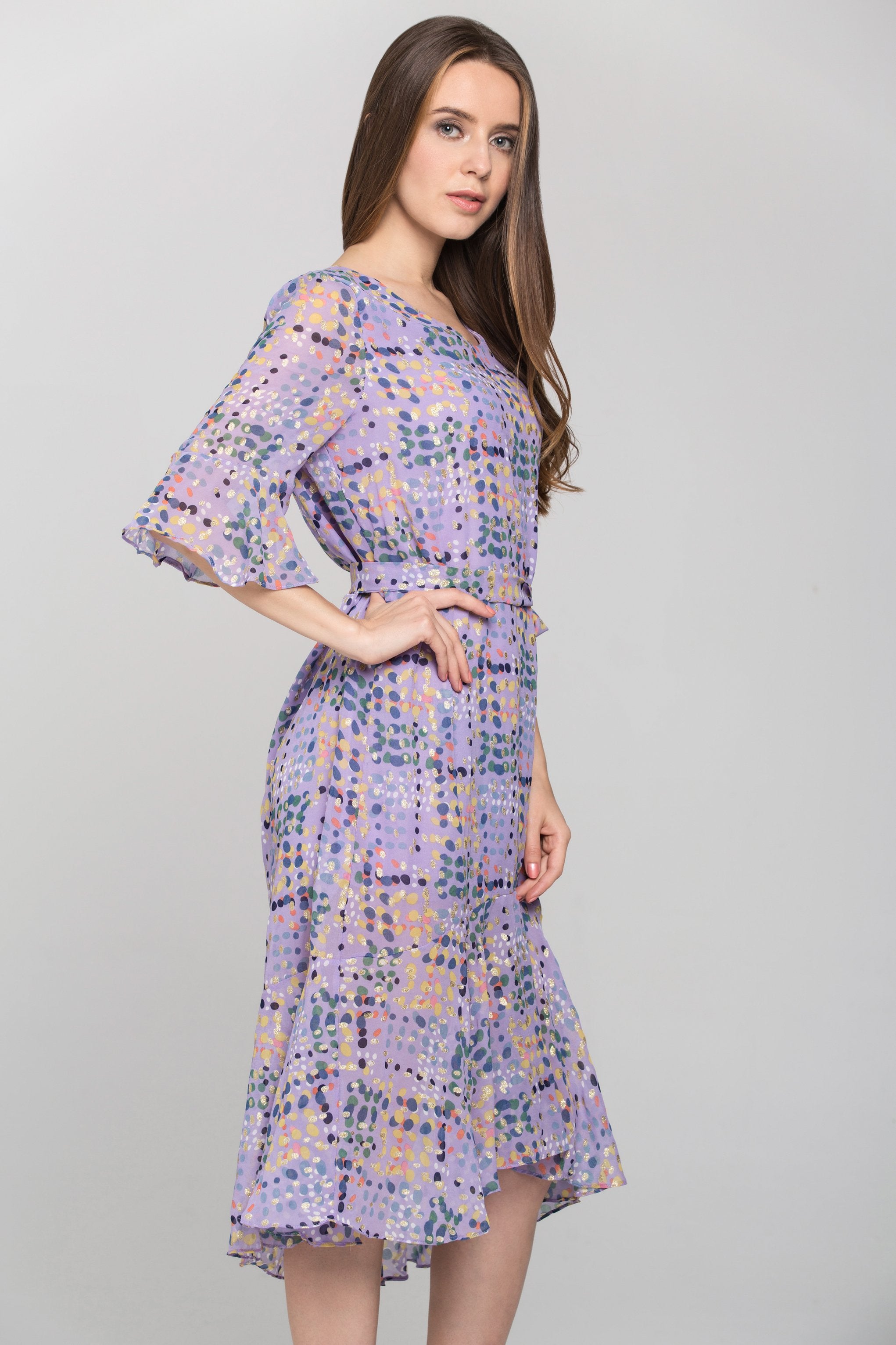 Purple Water Color Chiffon Midi Dress - ownthelooks-Development